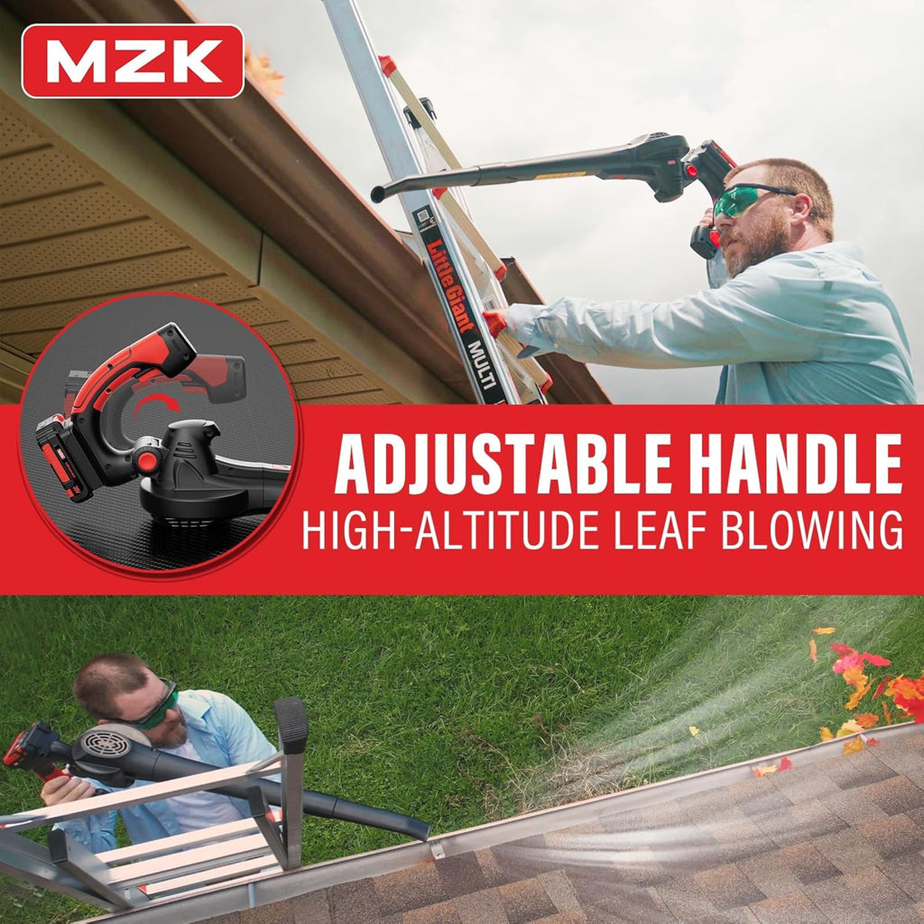 MZK Cordless Leaf Blower,20V Battery Powered Electric Blower for Lawn Care, Electric Lightweight Leaf Blower for Blowing Leaves, Patio Cleaning, Lawn Care and Dust(2 * 2Ah Battery & Charger Included)