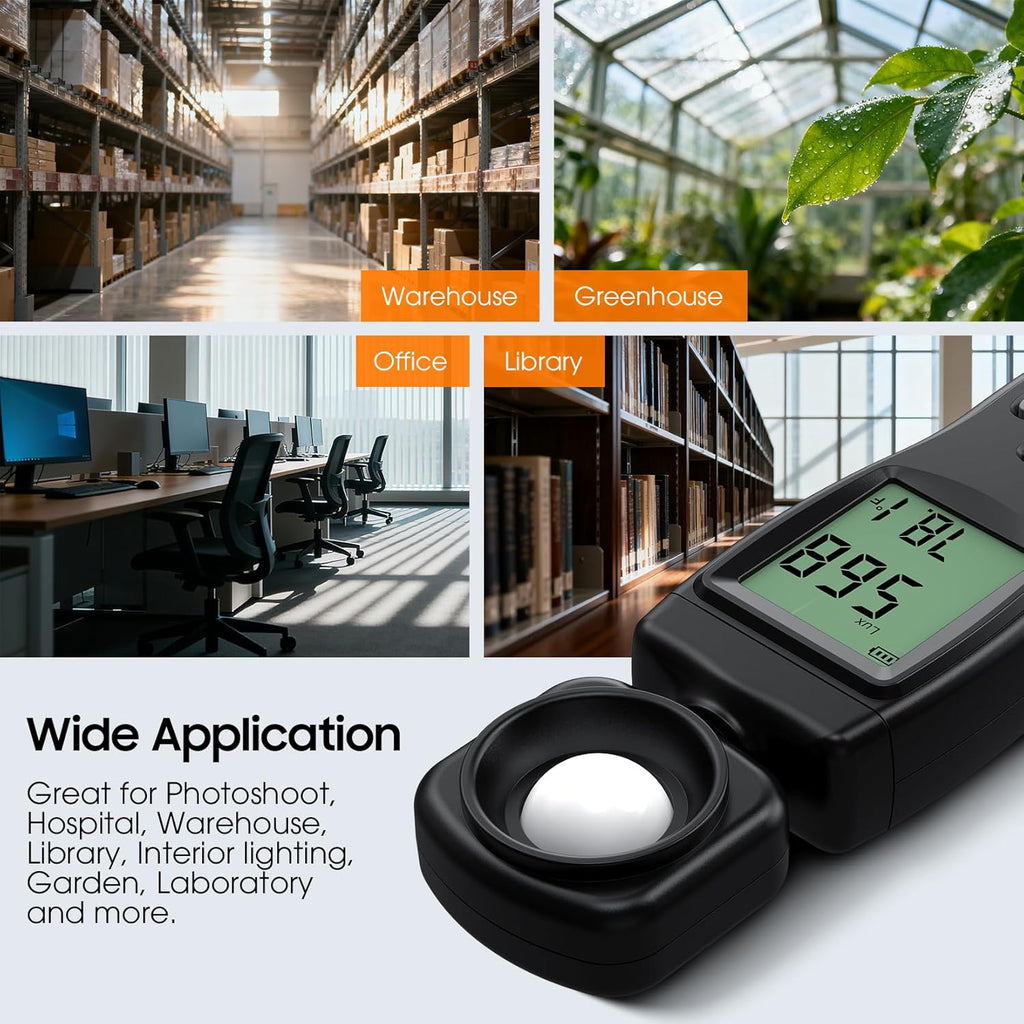 Digital Illuminance Lux Meter, 0~200,000 Lux Range with 180º Rotating Sensor Light Meter Foot Candles, Backlight LCD Display, Handheld Light Meter for Plants, Photography, Indoor, Film Camera