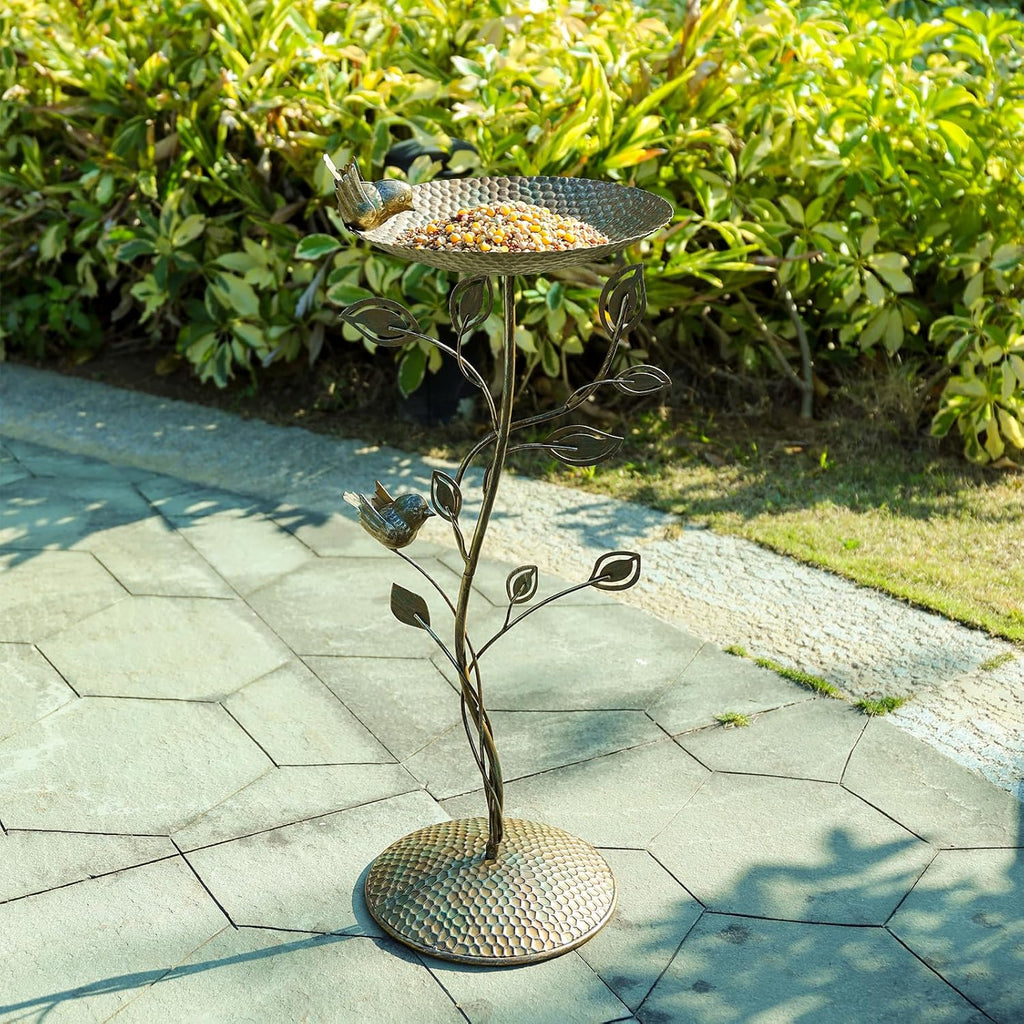 29.9" H Cast Iron Bird Baths for Outdoors, Vintage Pedestal Bird Bath with Bird Statues Metal Birdbaths Bird Feeder Bowl Tray Garden Yard Decoration, Copper