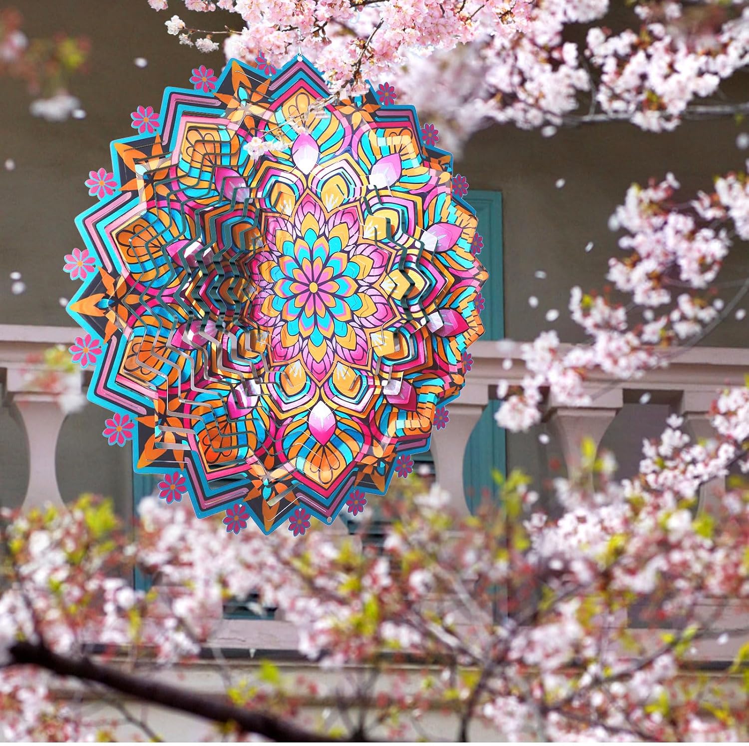 Goolyrusim Metal Wind Spinner - Mandala Lotus Wind Spinners, 12inch Kinetic 3D Hanging Wind Sculptures, Indoor/Outdoor Garden & Yard Art Decoration, Creative Gifts for Women Mom Grandma & Holidays