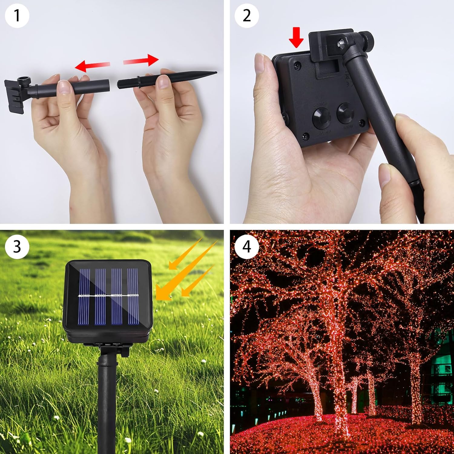 Solar Powered String Lights Outdoor, 2 Pack Total 200 LED 66FT Solar Powered Decorative Fairy Lights 8 Modes for Valentines Day Decor, Garden, Patio, Party, Yard, Christmas(Red)