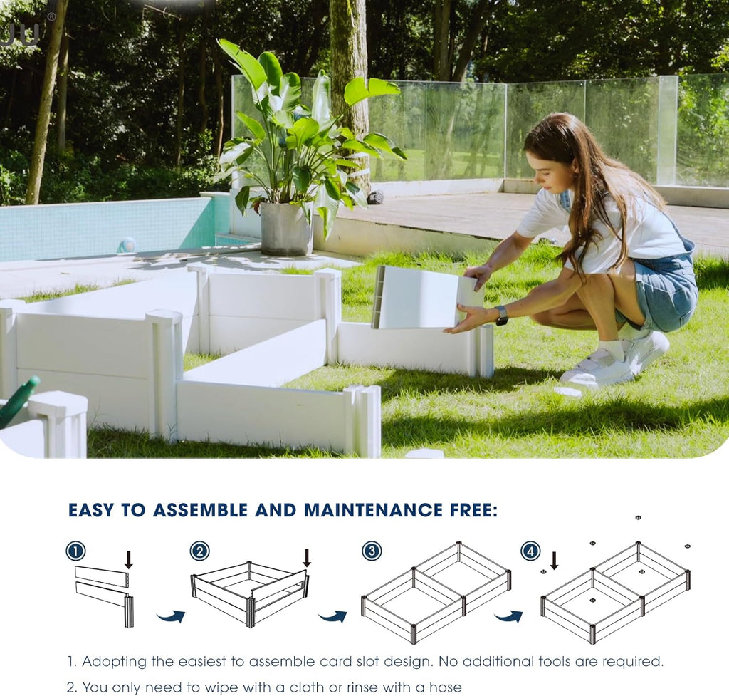 PASAMIC 8x4x1ft Vinyl Raised Garden Bed, Rust-Proof Raised Plant Box for Gardening, Durable Outdoor Planter Box with Open Bottom, DIY Above Ground Vinyl Garden Beds for Fruit, Vegetables, Herbs