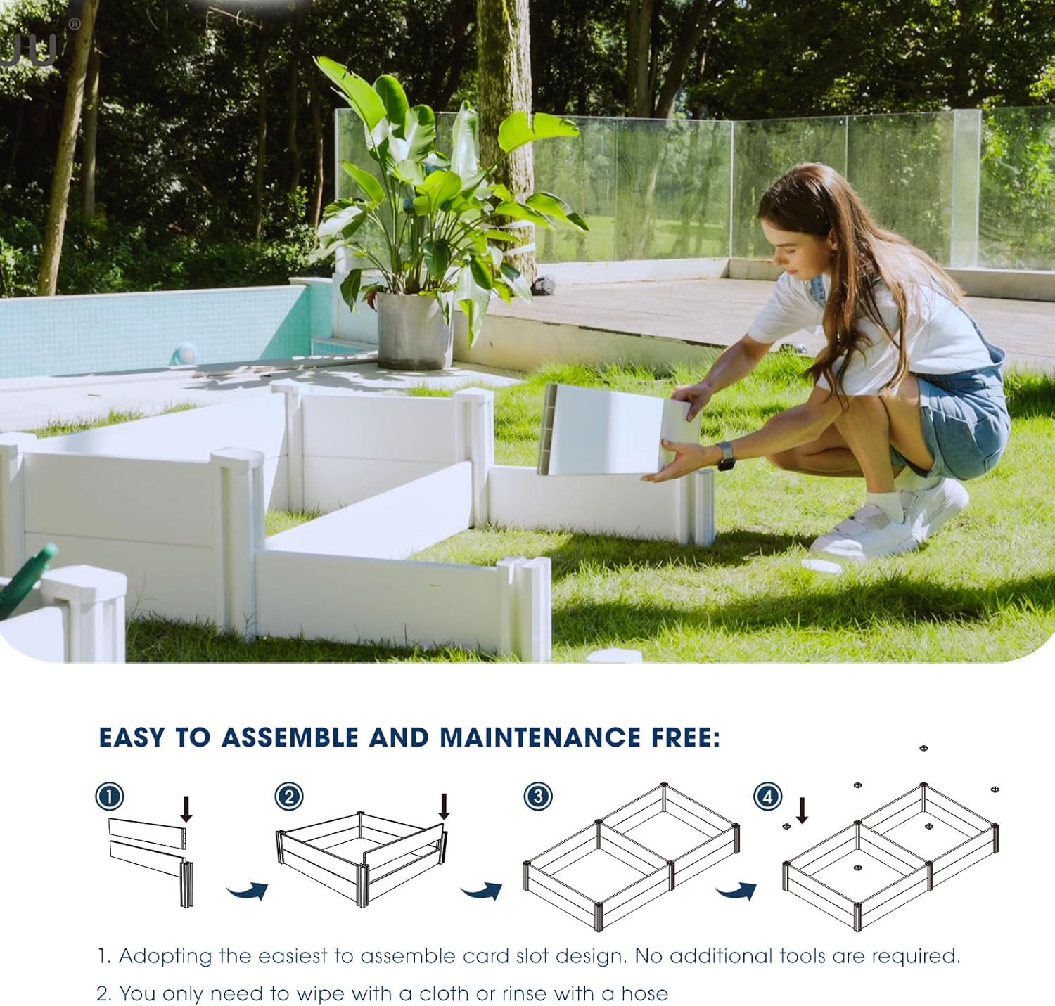 PASAMIC 8x4x1ft Vinyl Raised Garden Bed, Rust-Proof Raised Plant Box for Gardening, Durable Outdoor Planter Box with Open Bottom, DIY Above Ground Vinyl Garden Beds for Fruit, Vegetables, Herbs
