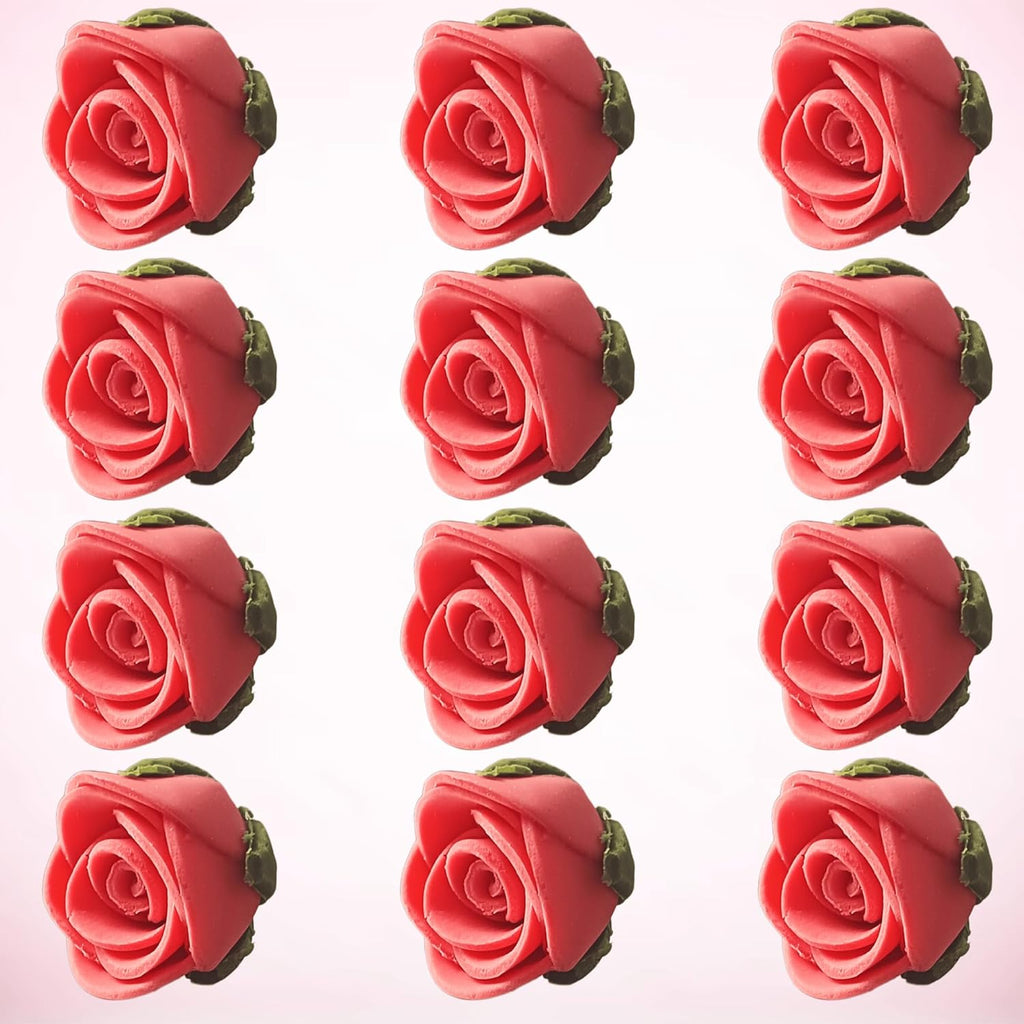 Confect Edible Coral Rose Cake Toppers | Handmade Edible Roses for Cakes, Cupcakes & Donuts | Floral Sugar Decorations for Wedding, Birthday & Festive Desserts – Pack of 12