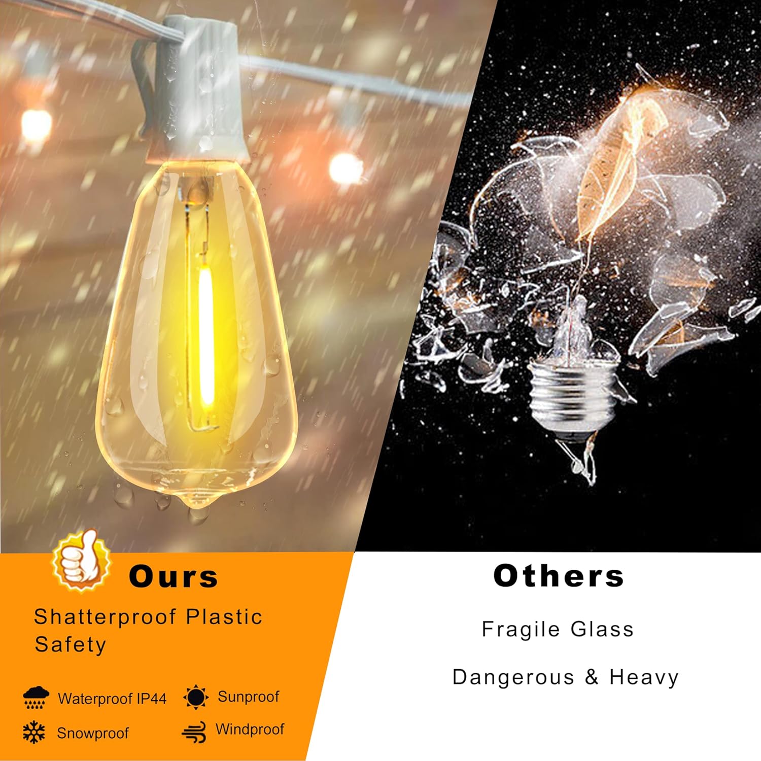 DAMAING LED Outdoor String Lights 100FT Patio Lights with 52 Shatterproof Edison Bulbs,Dimmable Hanging Lights,Waterproof String Lights for Outside Wedding,Bistro,Porch,Backyard,2200K