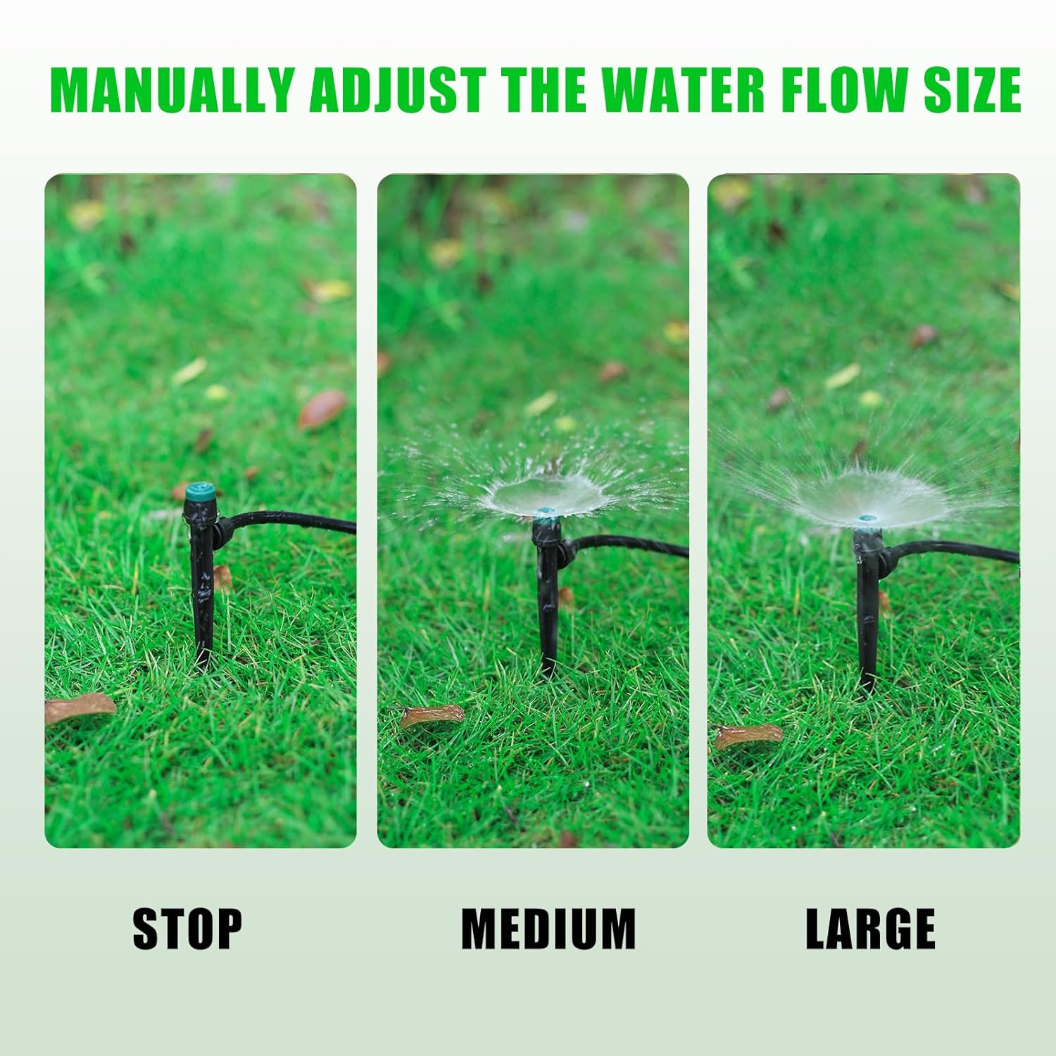 50pc Leak-Proof Drip Irrigation Emitters Sprayers for 1/4" Tubing, with Lock Barbed Adjustable 360 Degree Water Flow Drippers Sprayer for Garden Watering System. (50pcs-360 Degree Sprayer)