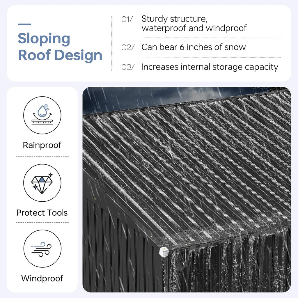 6x4 FT Outdoor Storage Shed with Base, Metal Garden Tool Shed with Sloping Roof & Lockable Door for Patio Lawn Backyard (Black with Base)