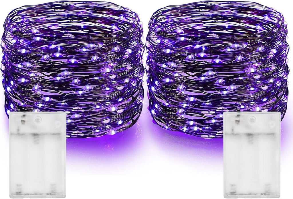 Dazzle Bright Fairy String Lights, Total 40FT 120LED Copper Wire Battery Operated Waterproof Lights, Halloween Decorations for Indoor Home Outdoor Garden Patio Party Decor (Purple, 2)