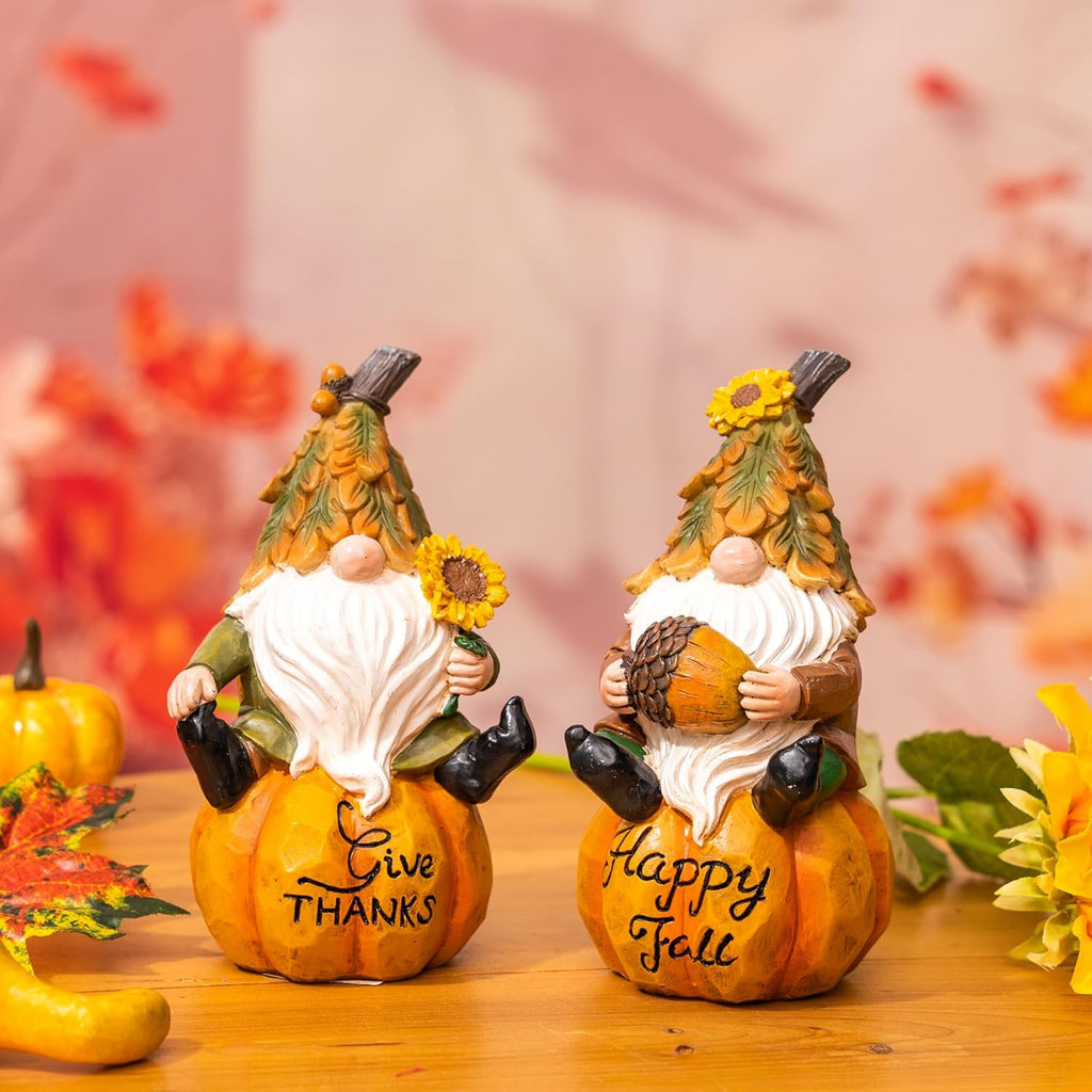 TZSSP Autumn Gnome Resin Figurine 2PCS-Resin Fall Pumpkins Decorations for Harvest Festivals & Parties
