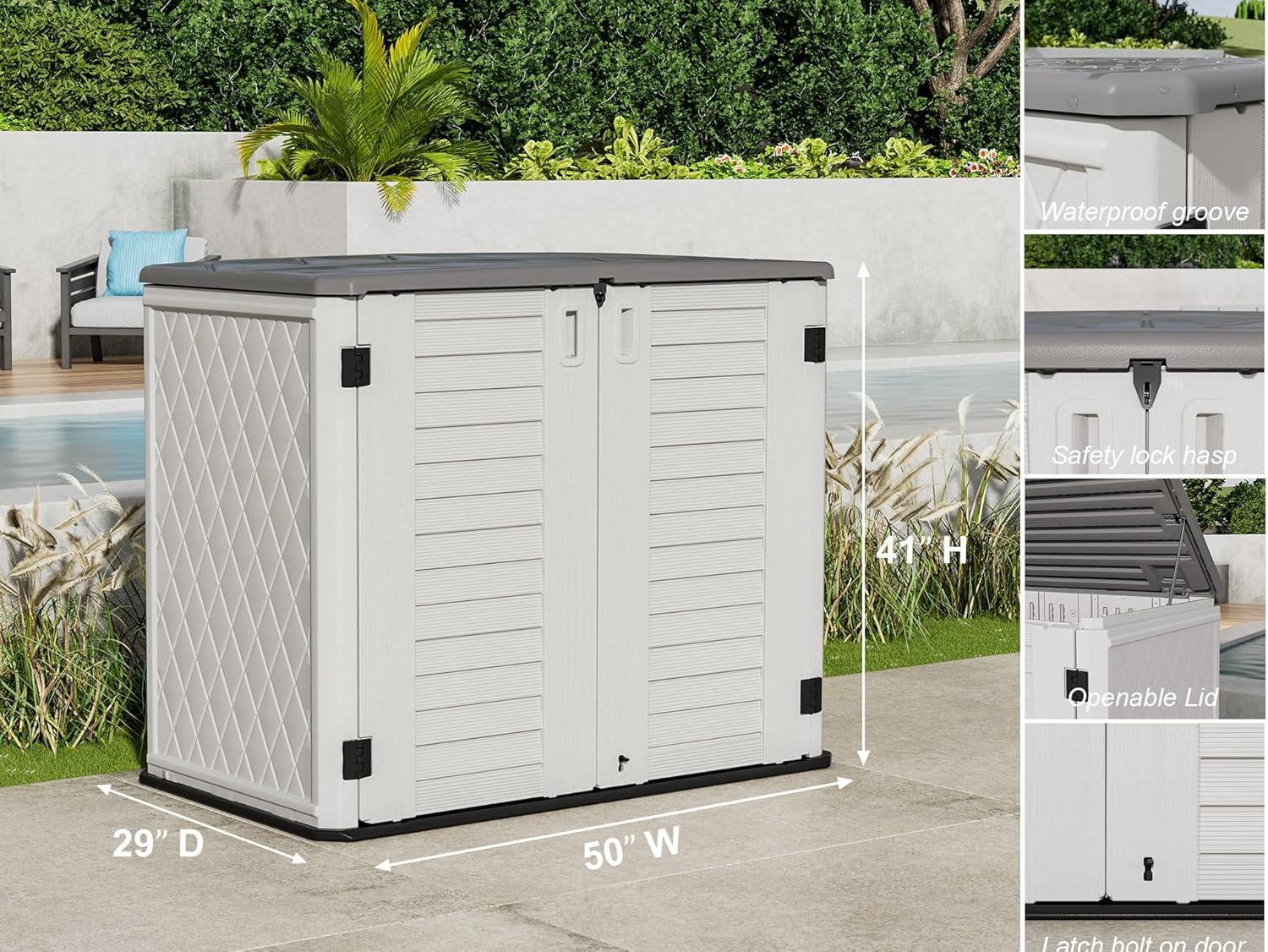 ZZM 4x2.5 FT Outdoor Storage Shed, Resin Waterproof Storage Cabinet for Garden Tools with Lockable Lid,Latch (White)