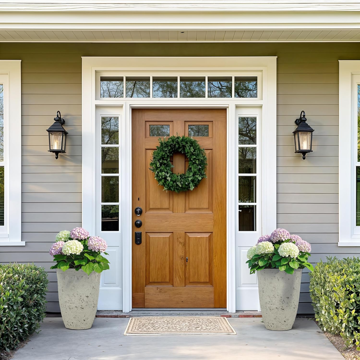 19.5" H Resin Tall Outdoor Planters, Set of 2 Country White Large Flower Pots with Handmade Birch Bark Texture, Heavy-Duty and Weather-Resistant for Year Round Indoor/Outdoor Space