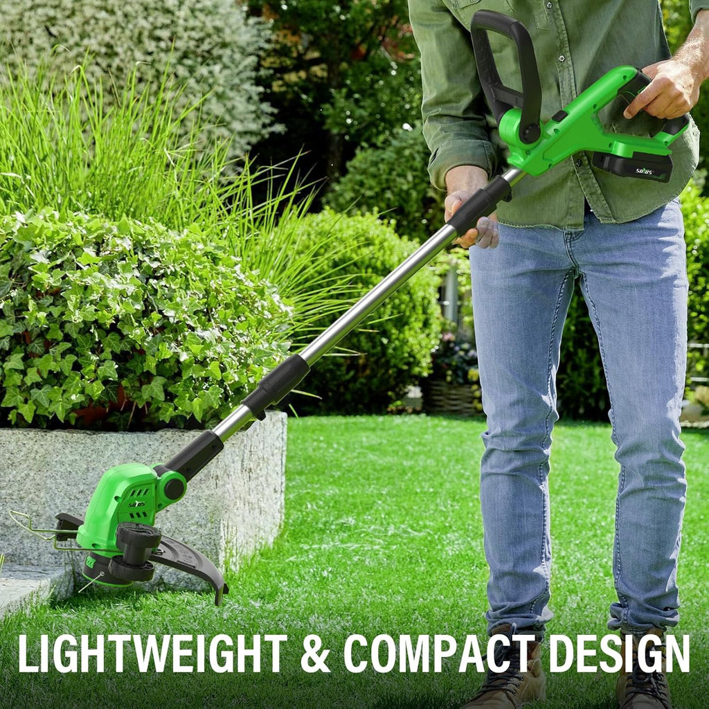 SOYUS Weed Wacker Cordless, 12 Inch String Trimmer Battery Powered with Battery and Charger, Lightweight Edger Trimmer with 8 Pcs Replace Spool Trimmer Lines