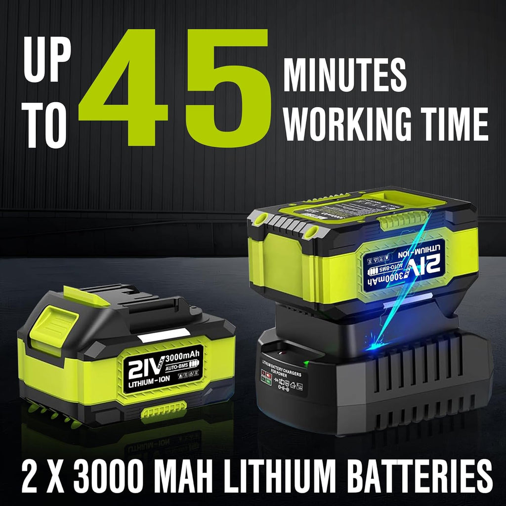 EWORK 21V Cordless Leaf Blower, Powerful Turbo Mode & 550 CFM, 2×3.0Ah Batteries & Fast Charger, Lightweight Electric Leaf Blowers for Lawn Care, Patio, Leaves & Dust