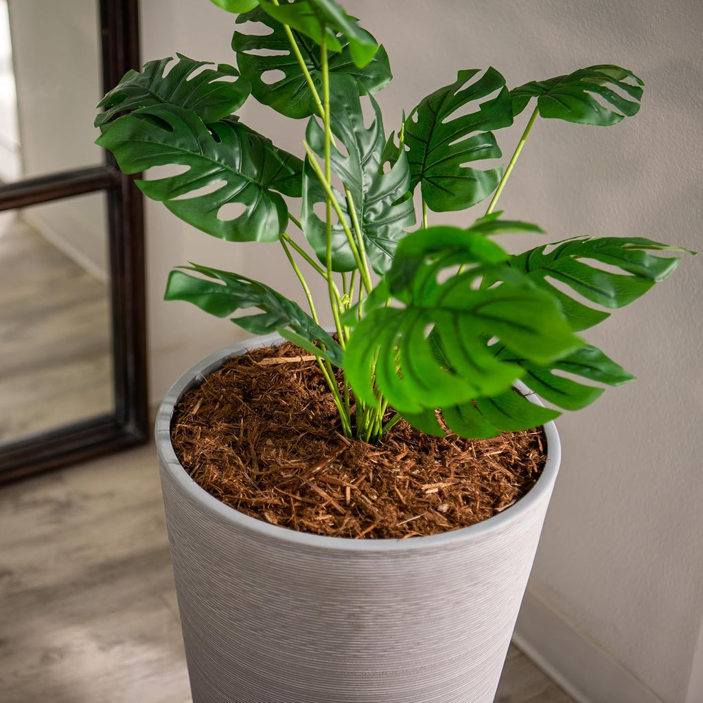 XBrand Modern 28-Inch Tall Round Planter, Modern Tapered Planter Perfect for Indoor & Outdoor Planter, Patio Décor, Gray