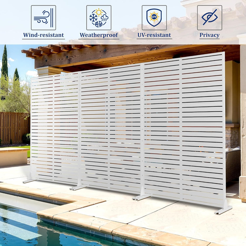 FENCY Outdoor Privacy Screen, 72" H×47" W Metal Privacy Screen, Outdoor Freestanding Privacy Screen & Panels for Deck Patio Balcony(White-Louvered)