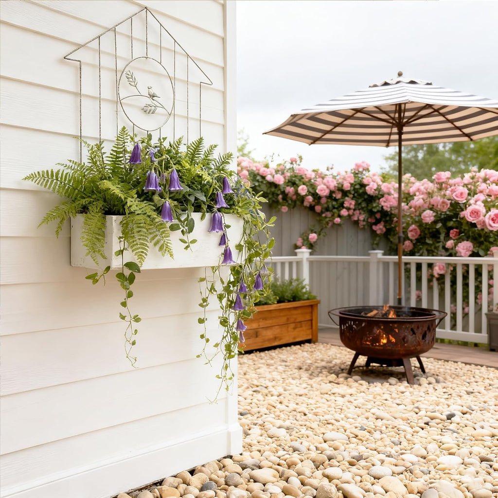 Rustic Metal Wall Planter Country Garden Wall Hanging Mount Vase Pocket Outdoor Vintage Hanging Pot Farmhouse Wall Decor for Plants Flowers (White - Large)