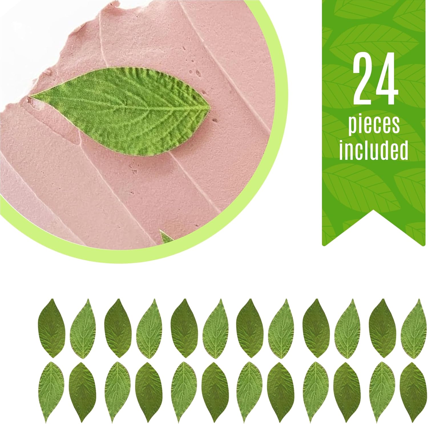 Sugar Robot - Edible Green Leaves for Decoration - Small Size - Edible leaves for cake decorating - Premium Crafted - Made in the USA Cake -Set of 24 (Green Leaves)