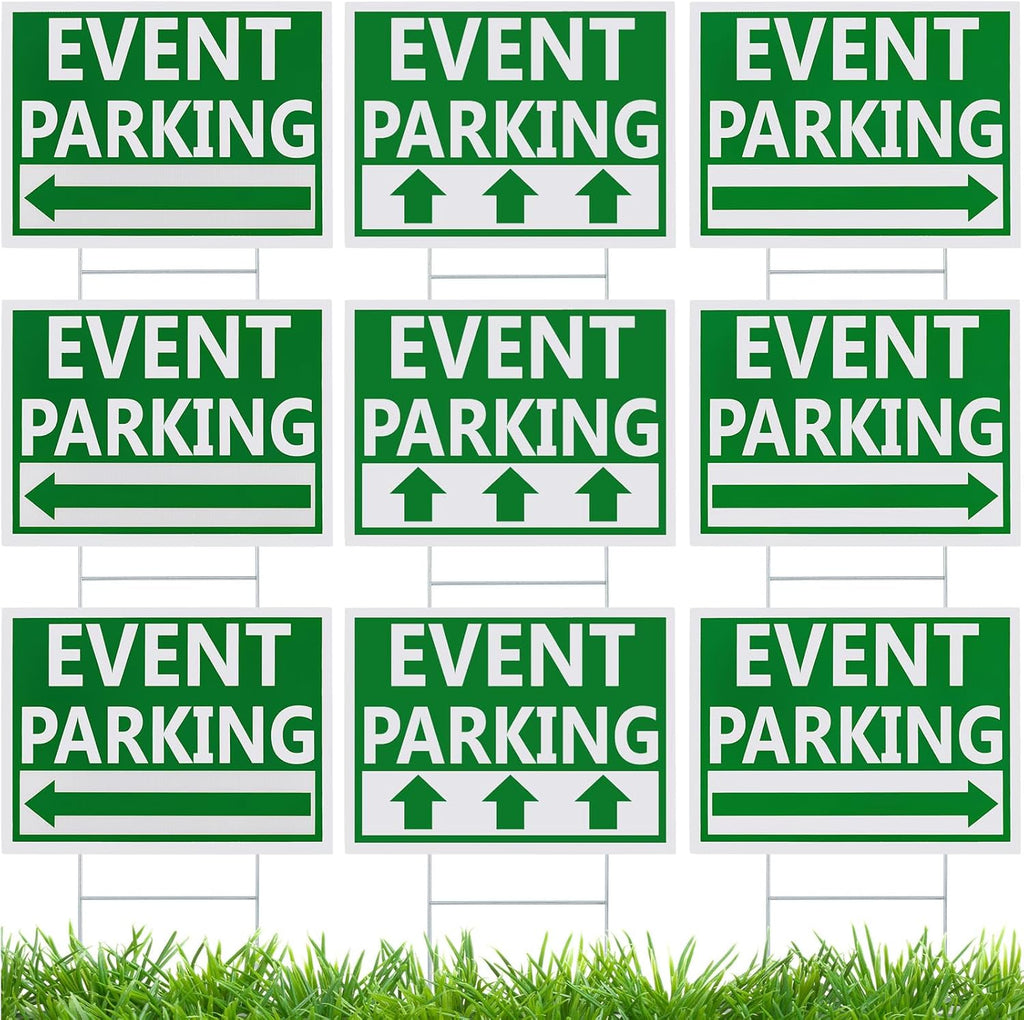 Juexica 9 Pieces 16 x 12 Inches Outdoor Event Parking Signs with Arrow Corrugated Plastic Yard Double Sided Event Signs Outdoor Directional Guest Parking(Green)