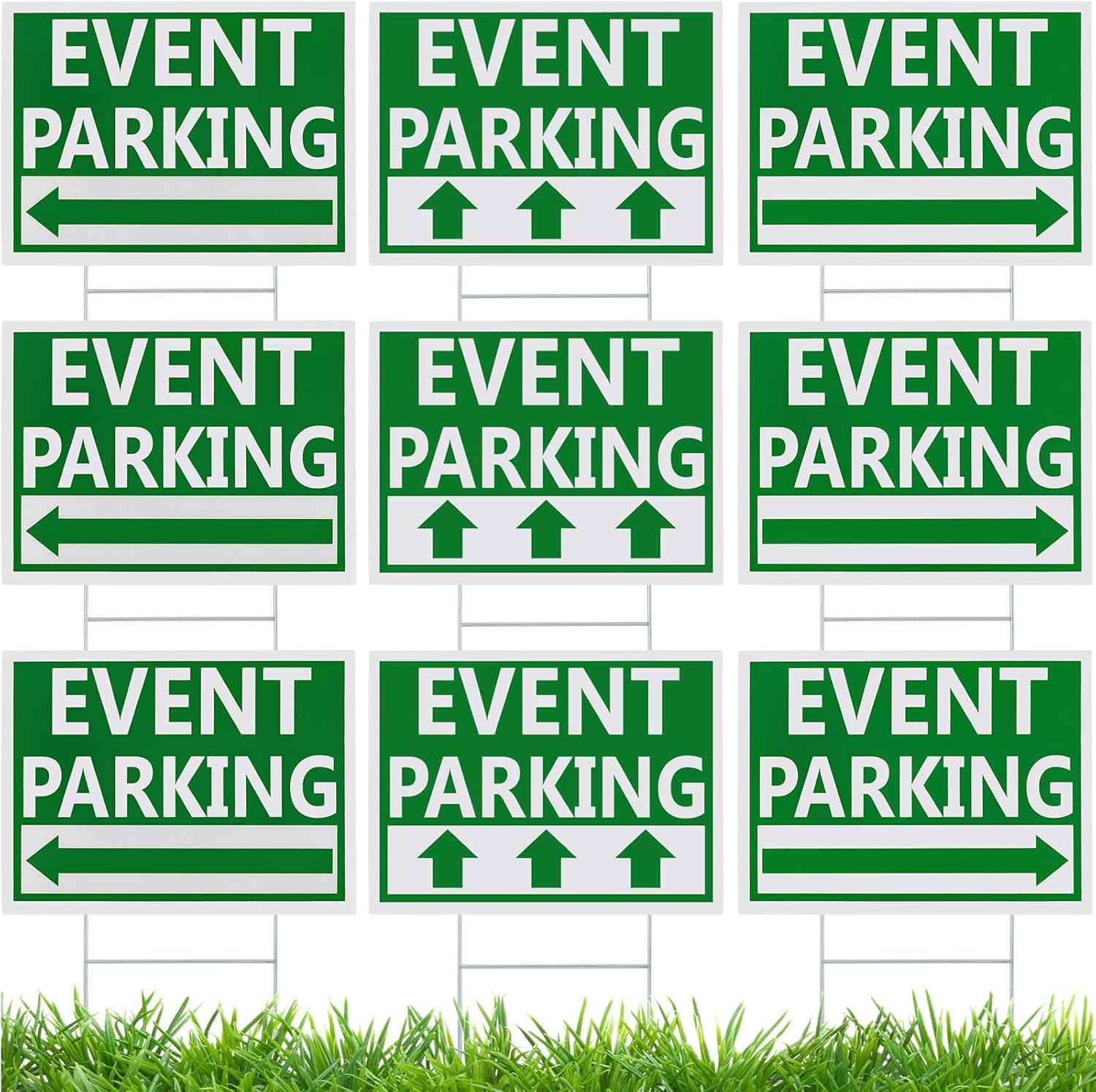 Juexica 9 Pieces 16 x 12 Inches Outdoor Event Parking Signs with Arrow Corrugated Plastic Yard Double Sided Event Signs Outdoor Directional Guest Parking(Green)