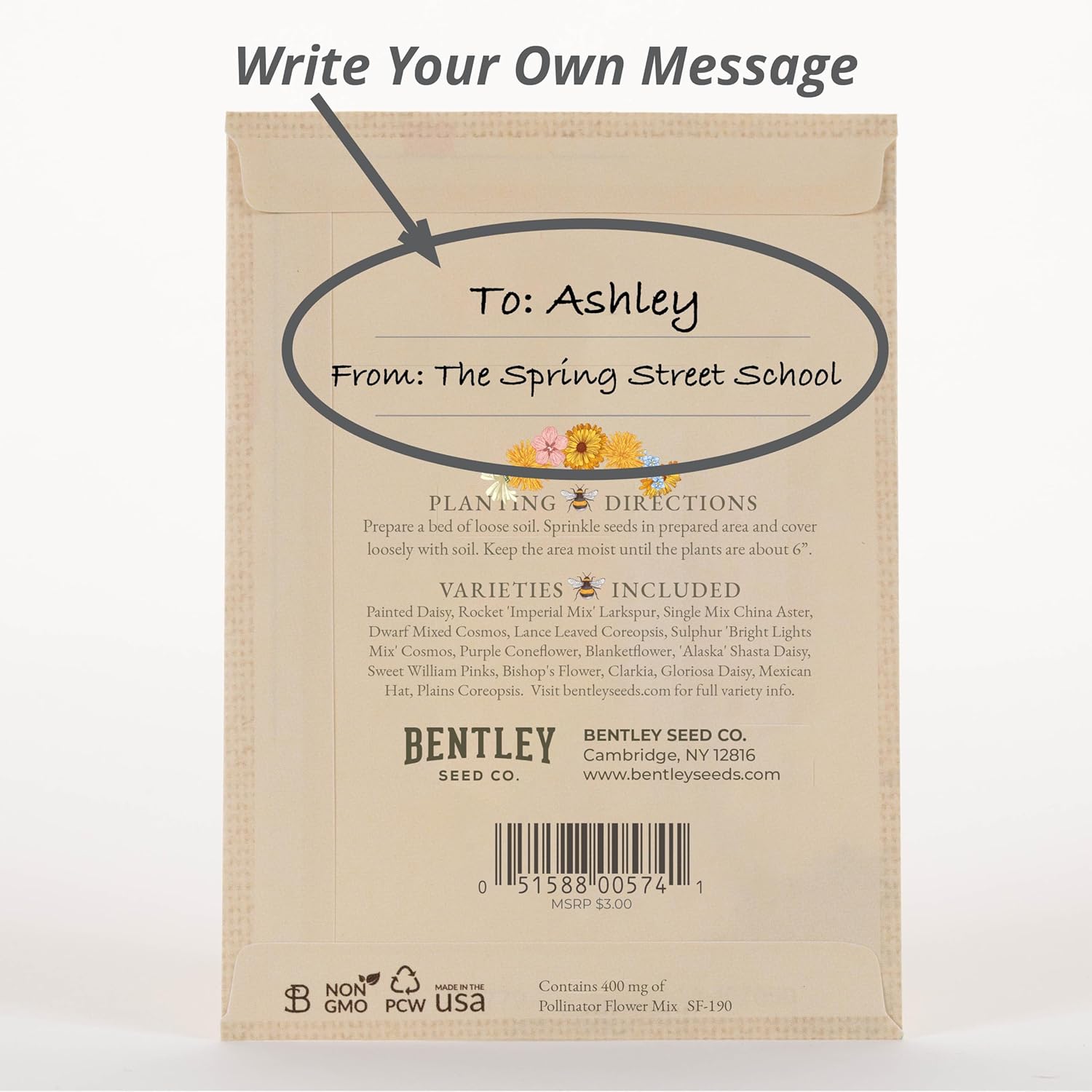 Bentley Seed Co. | Bee Kind Pollinator | Beautiful Bee Art | Environmental Favors Cards for Guests Seed Packets | Pollinator Wildflower Mix Seed Packets | Eco-Friendly Hand Out Gift | 25 Pack