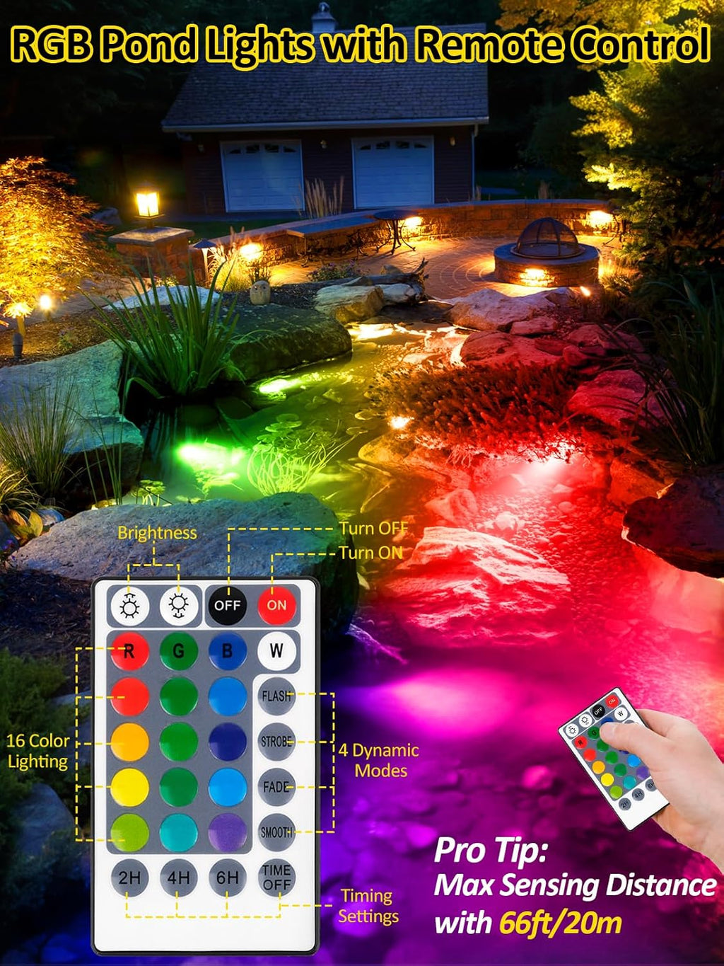 T-SUN Colored Pond Lights with Timer, LED Underwater Pond Light Submersible Fountain Lights for Fish Tank Landscape Spotlight - Remote Control, IP68 Waterproof, Aquarium, Waterfall, Yard (Set of 5)