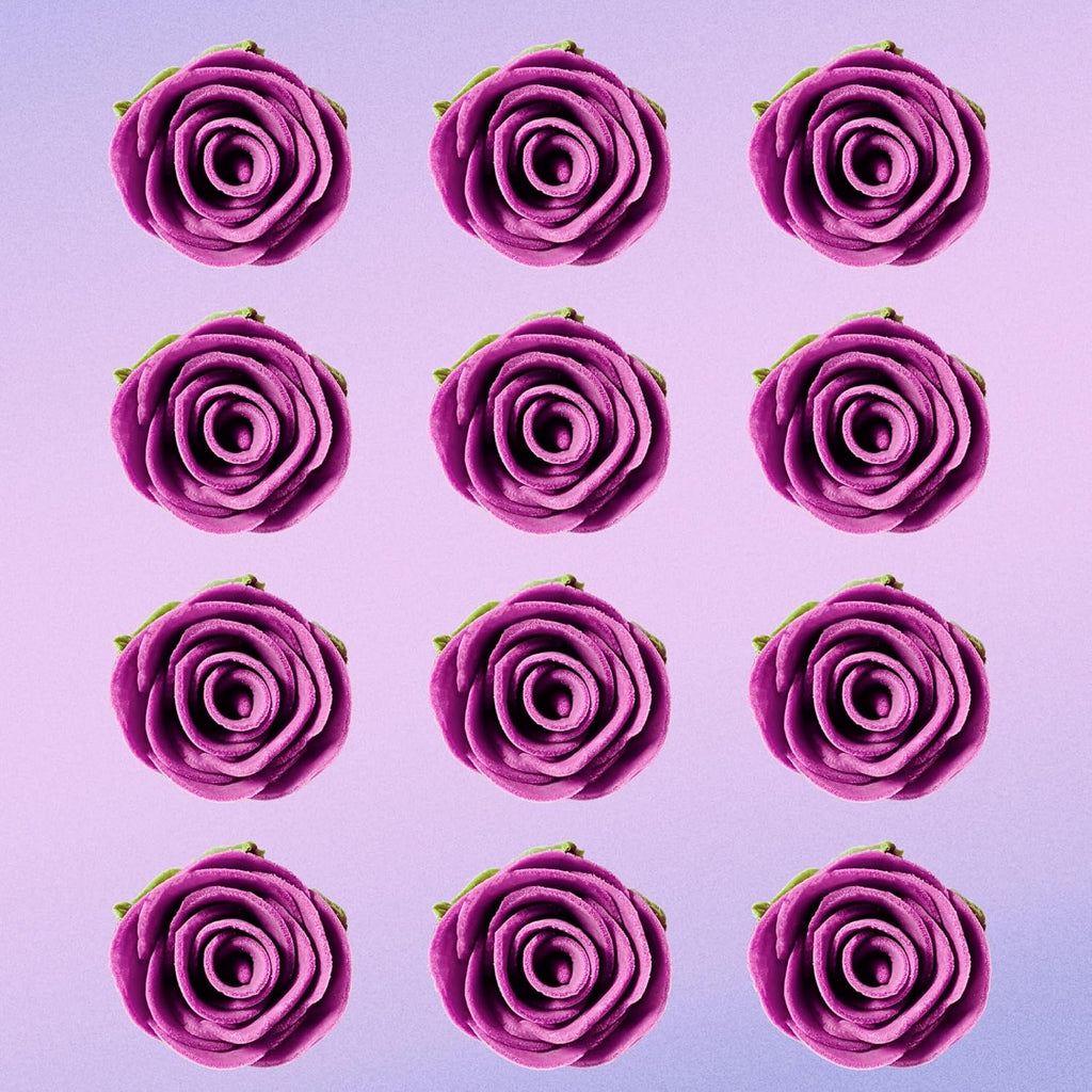 Confect Edible Rose Cake Toppers For Cupcakes & Doughnut Edible Toppers Roses for Cake Decorations - Fuchsia Pink | Vegan, Gluten-Free, Soy-Free, Dairy-Free, Palm Oil-Free -Pack of 12
