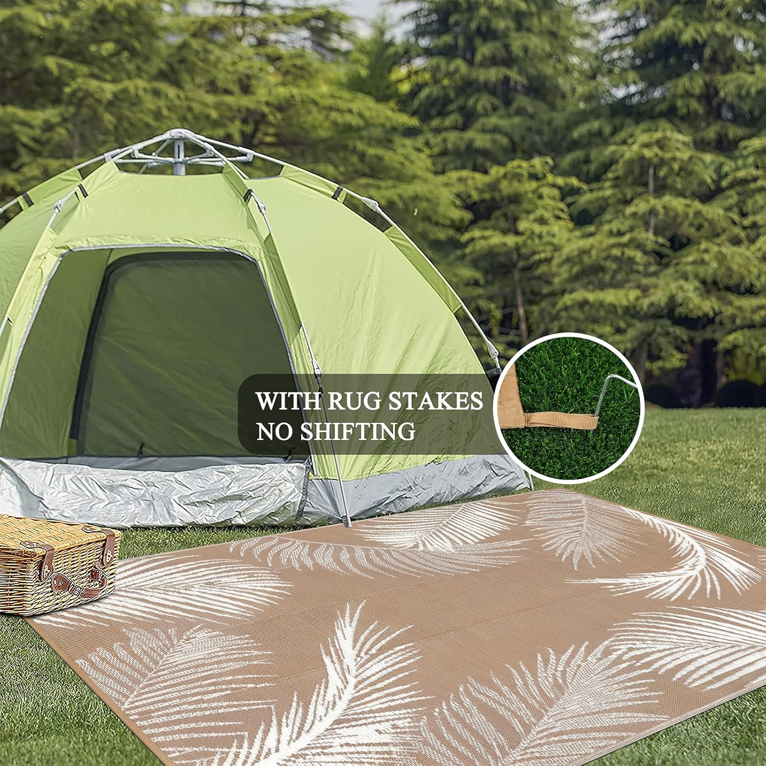 Pauwer Waterproof Outdoor Rug 5x8, Reversible Plastic Straw Patio Camping Rug, Indoor Outdoor RV Mat Carpet for Deck, Camper, Porch, Balcony, Backyard, Picnic, Leaf Brown