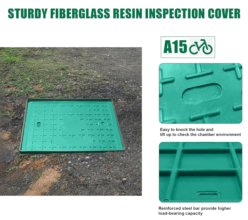 16x16x16in Underground Splice Boxes with Fiberglass Solid Cover,In Ground Pull Box Deep Enclosure Distribution Pit Electrical Junction Boxes Drillable Precast Tapered Pit for Cable Wiring