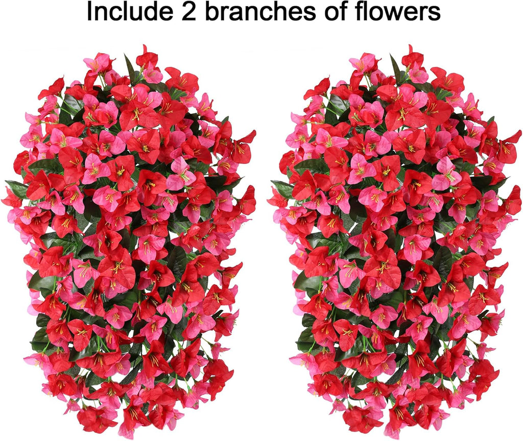 Bougainvillea Artificial Hanging Flowers Plants for Outdoors Decoration, 2pcs Fake Flowers Silk Bougainvillea Vines Realistic UV Resistant Faux Flowers for Outdoor Planters Porch Patio, Mix