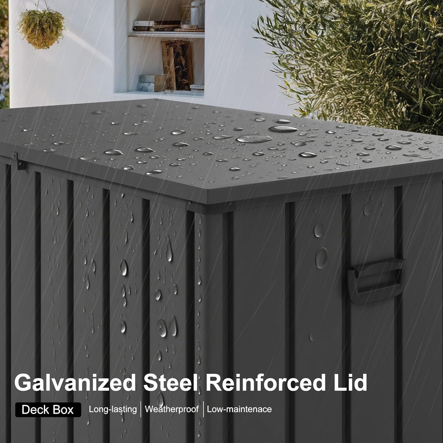 PURPLE LEAF Outdoor Deck Box 100 Gallon Waterproof Lockable Storage Box Container with Lid Deck Organization for Patio Cushions Side Table Pool Accessories Garden Tools, Gray