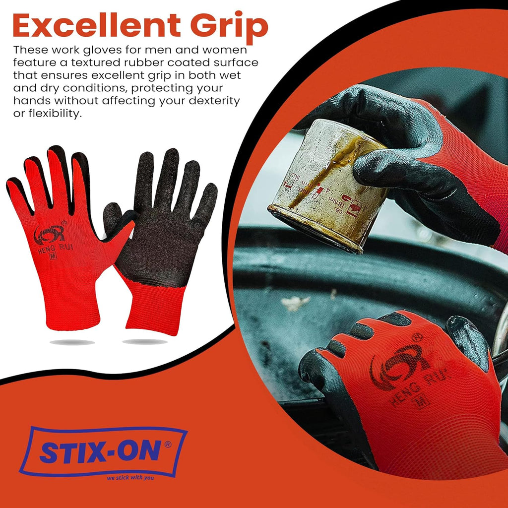 10 OR 20 Pairs Work Gloves–Heavy Duty Rubber Coated Safety Work Gloves–Multipurpose Gloves
