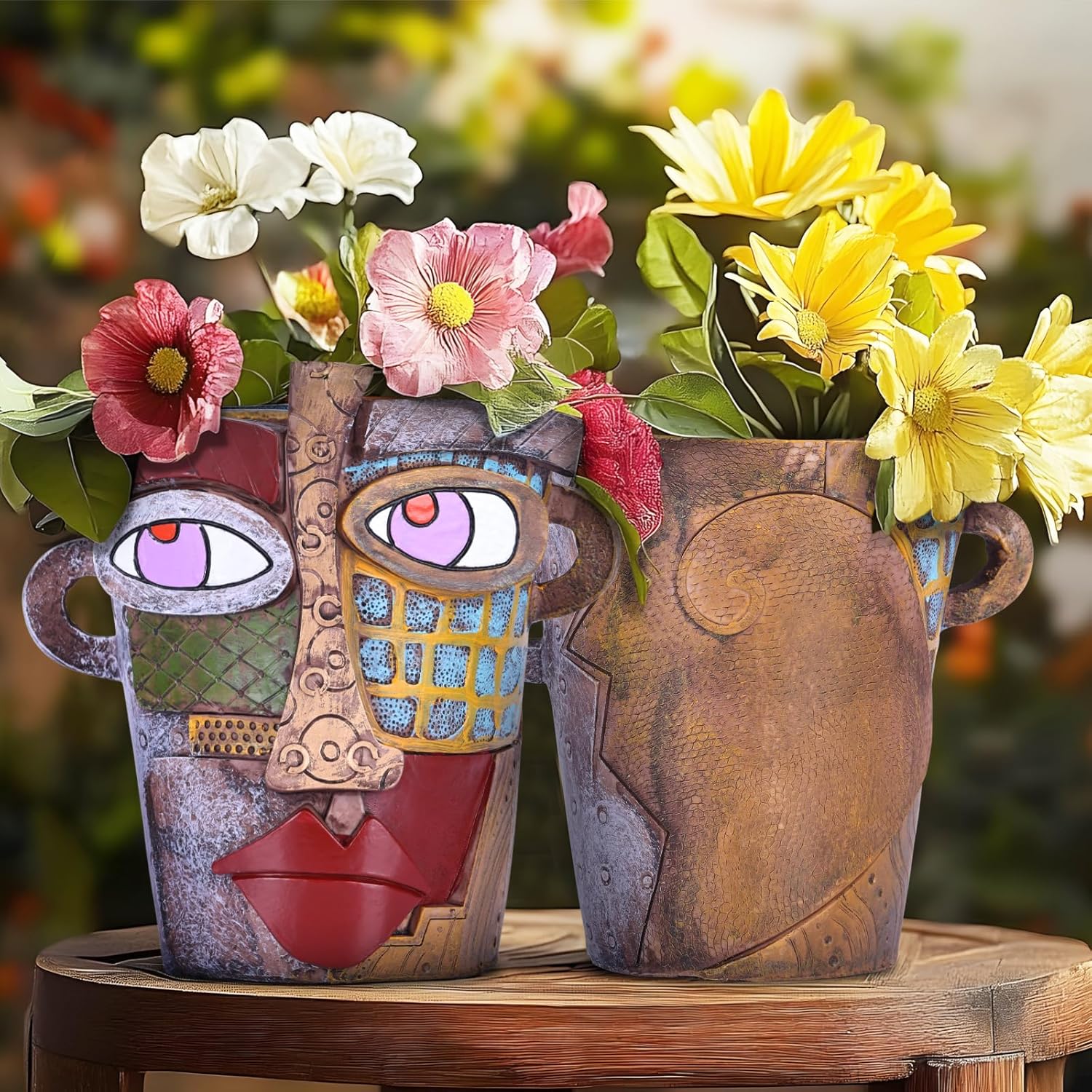 Large Flower Pots Colorful Face Planters Head Planter, Modern Abstract Funky Plant Pots Indoor&outdoor Garden Plant Ornament Show Pieces, Cute Eclectic Flower Planters Pots for Shelf Centerpieces