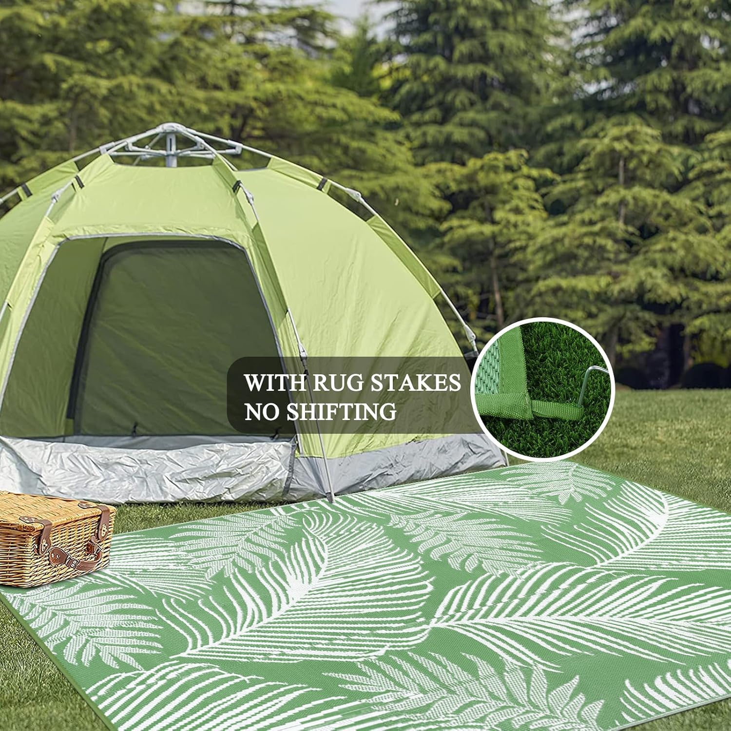 Pauwer Waterproof Outdoor Rug 9x12, Reversible Plastic Straw Patio Camping Rug, Indoor Outdoor RV Mat Carpet for Deck, Camper, Porch, Balcony, Backyard, Picnic, Leaf Green