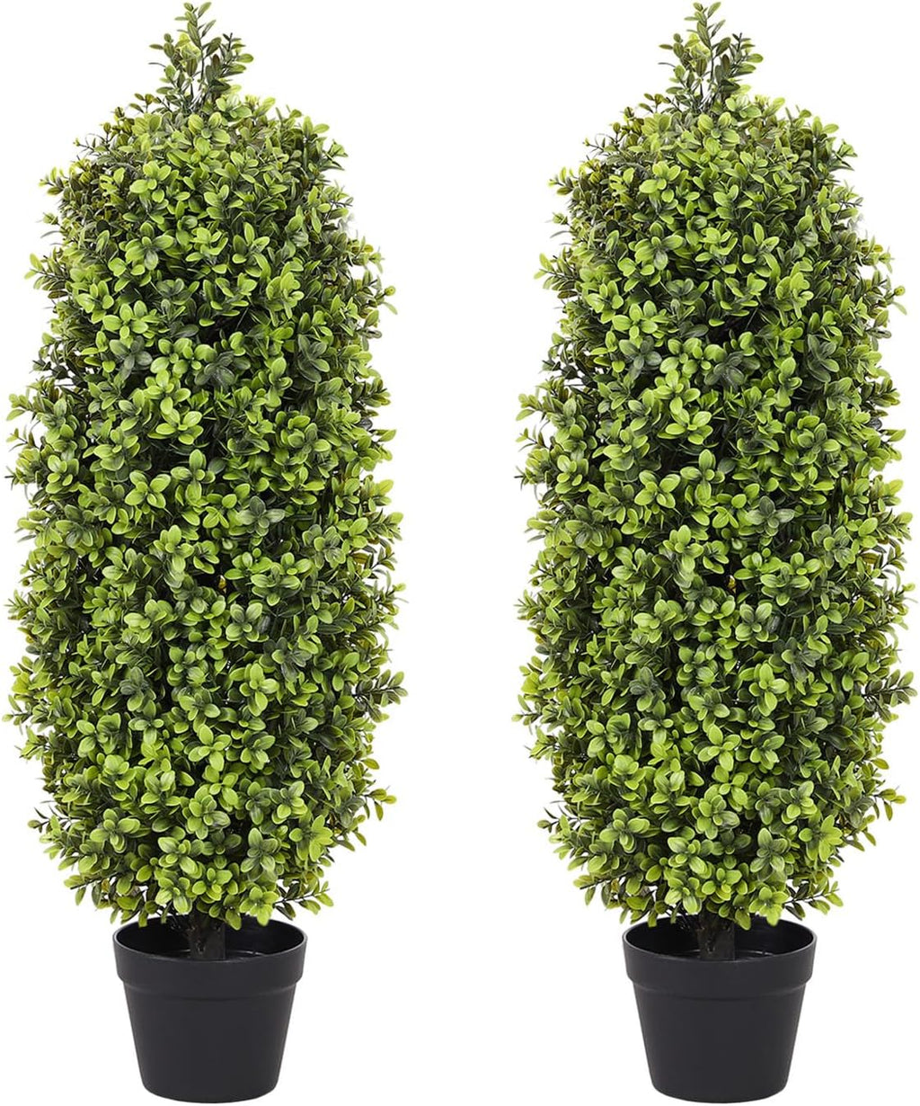 3ft Artificial Boxwood Topiary Trees (Set of 2) - UV Resistant Faux Plants for Outdoor/Indoor, Realistic 36in Fake Bushes and Shrubs for Front Porch, Planter, Patio - Low Maintenance & Evergreen