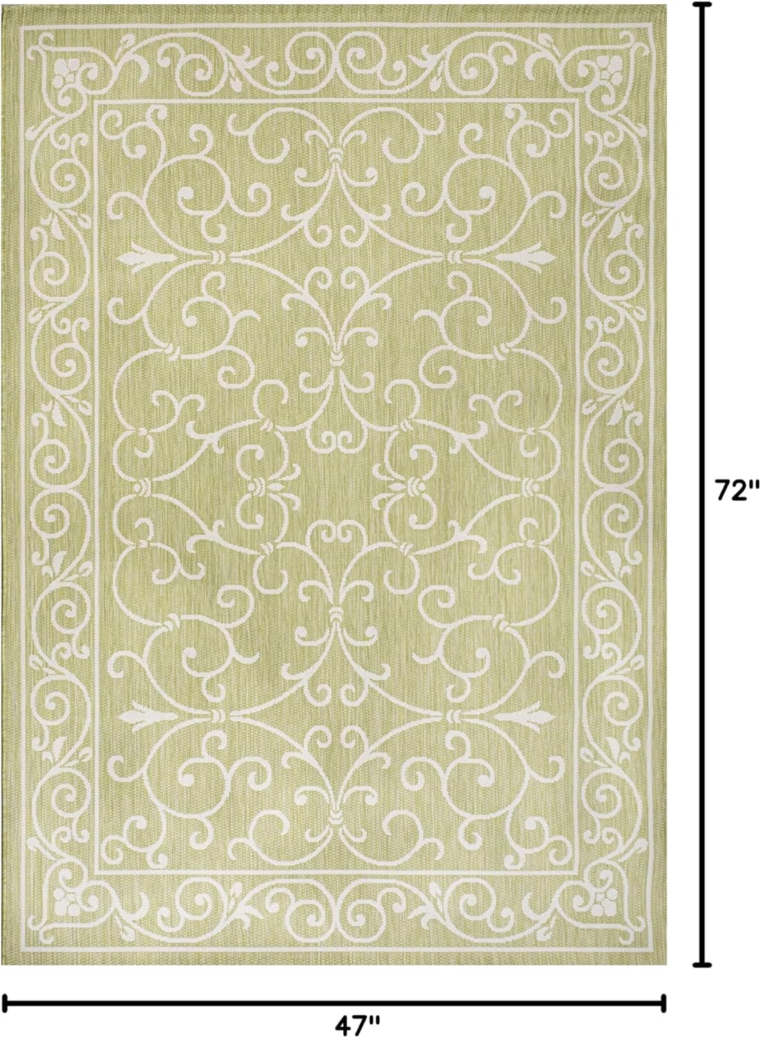 JONATHAN Y SMB106H-4 Charleston Vintage Filigree Textured Weave Indoor Outdoor Area Rug, Coastal,Traditional,Transitional Easy Clean,Bedroom,Kitchen,Backyard,Patio, Non-Shed, Green/Cream, 4 X 6