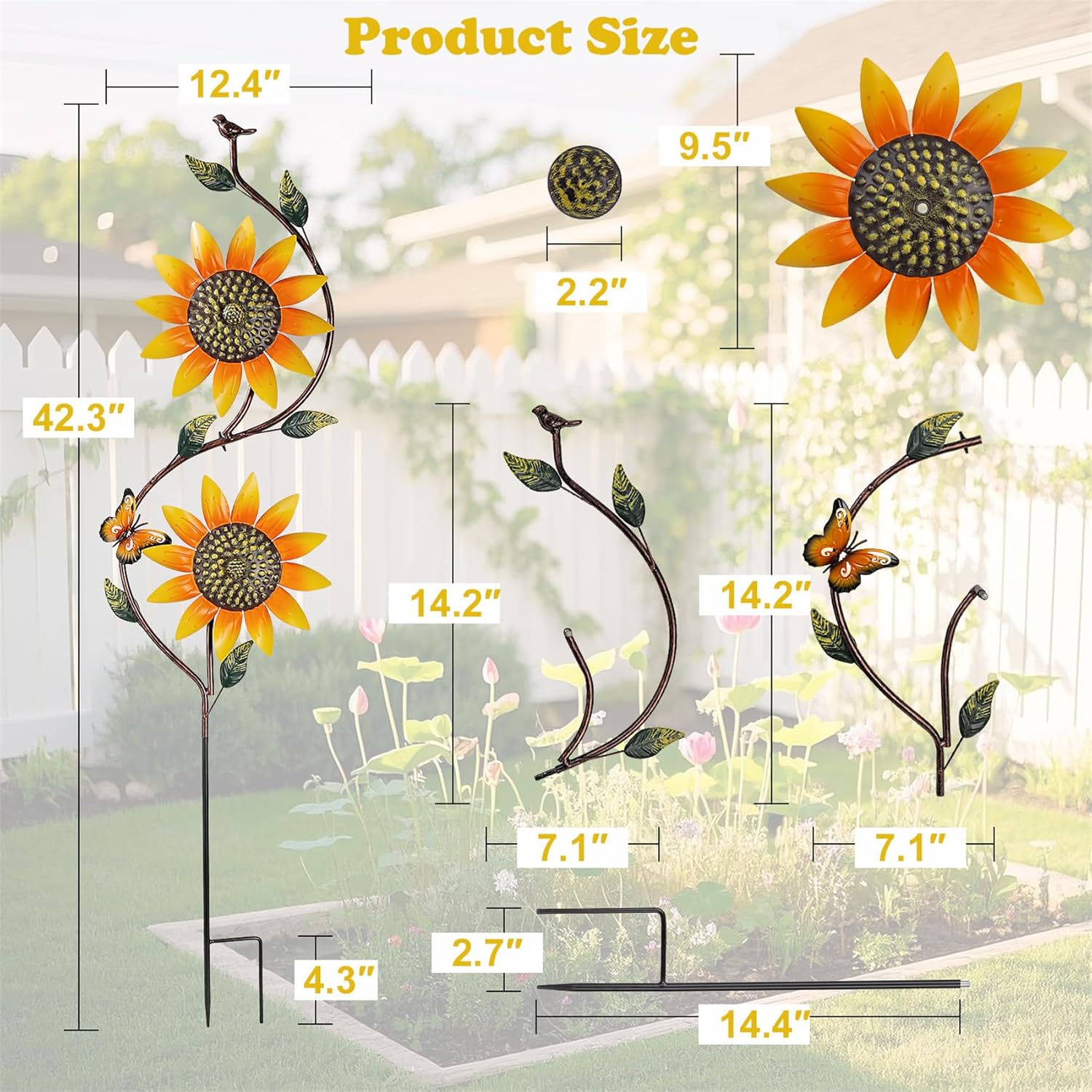 Sunflower Wind Spinners Yard Decoration Outdoor - Windmill Wind Sculptures & Spinners Metal Yard Art Pinwheels for Garden Patio Lawn Decor
