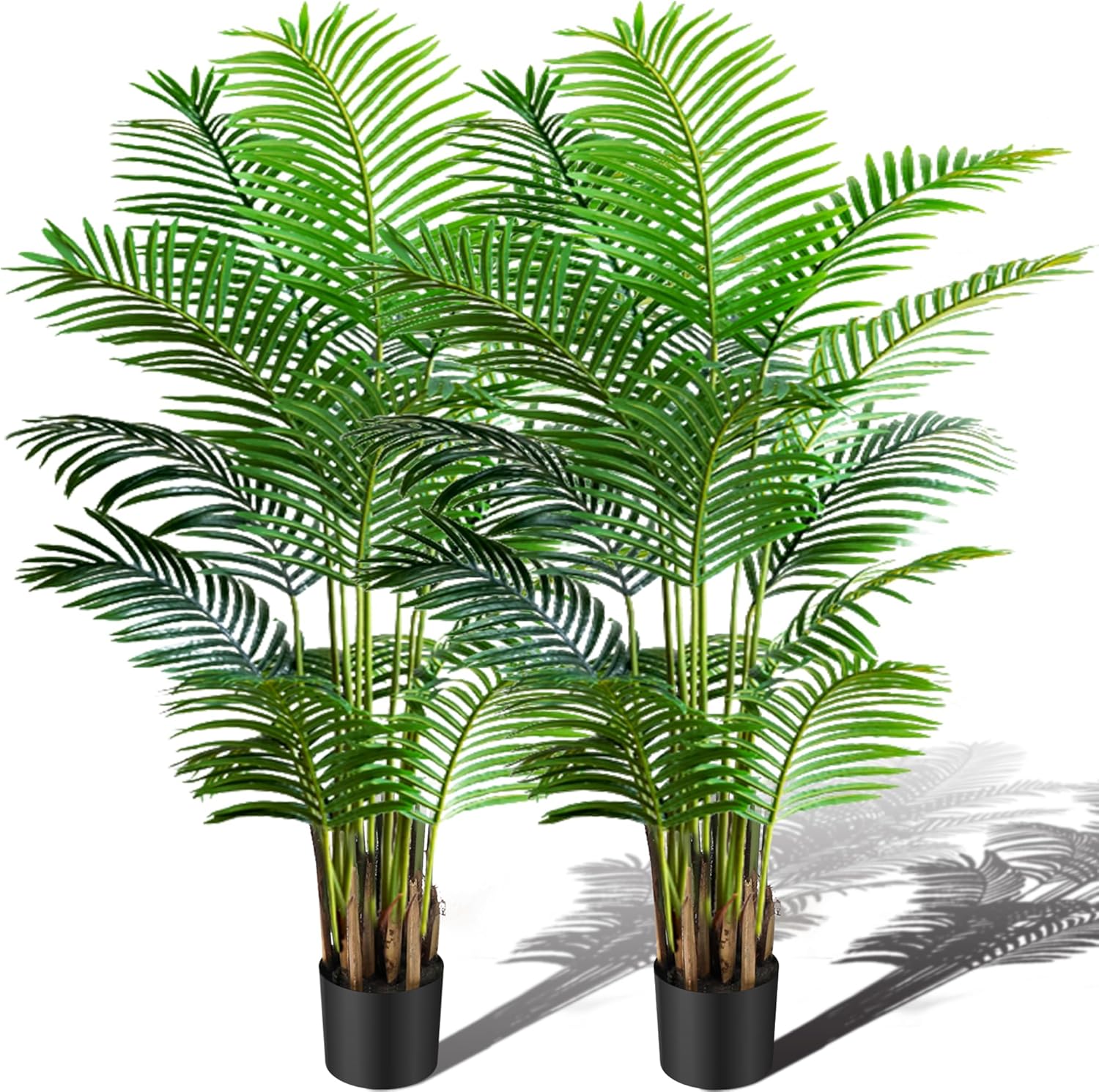 KOL 6ft 2-Pack Artificial Areca Palm Plant in Pot, Fake Tropical Cane Palm Silk Tree Indoor Outdoor, Dypsis Lutescens Plants, 70in Lifelike Faux Silk Plant Home Garden Decoration, Housewarming Gift
