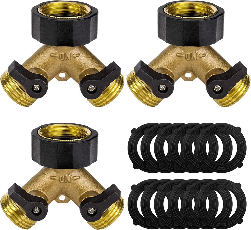 3 Pack Hose Splitter, Heavy Duty Garden Hose Splitter 2 Way Y Valve Hose Connector Splitter Solid Brass Garden Hose Adapter With Extra 12 Rubber Washers, Fit For All Standard Faucet And Garden Hose