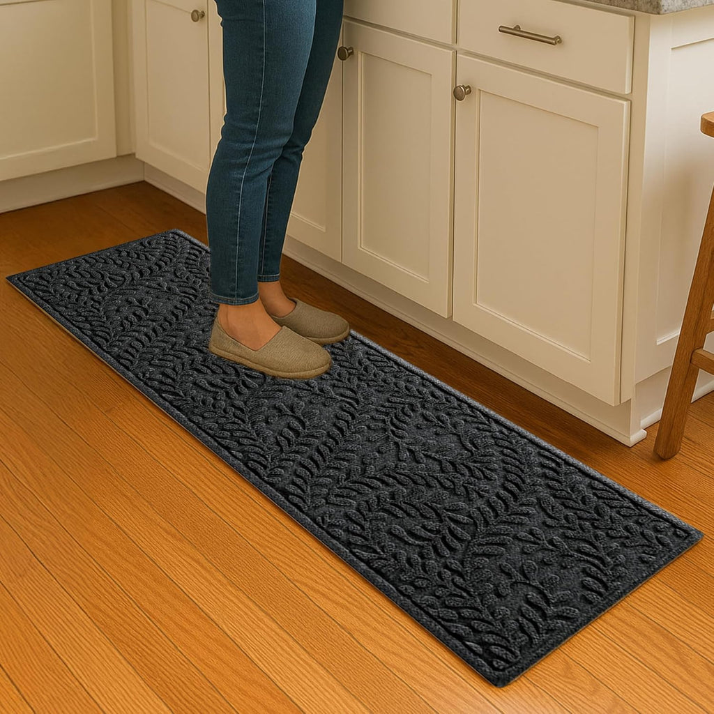WaterHog Indoor/Outdoor Door Mat, 2' x 5', Made in USA, Durable & Skid-Resistant Front Door Rug, Decorative, Water-Trapping & Heavy-Duty Entryway Floor Mat for Your Home, Boxwood Collection, Charcoal