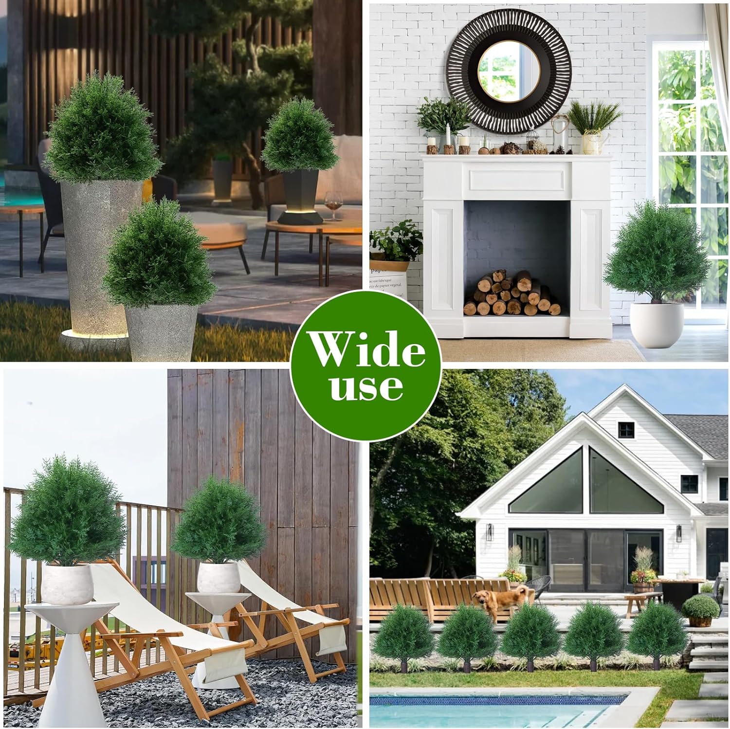 20" Artificial Cedar Topiary Ball Trees with Ground Spike, 2 Pack UV Resistant Artificial Shrubs, Fake Evergreen Artificial Plant Brush for Indoor Outdoor Front Porch Garden