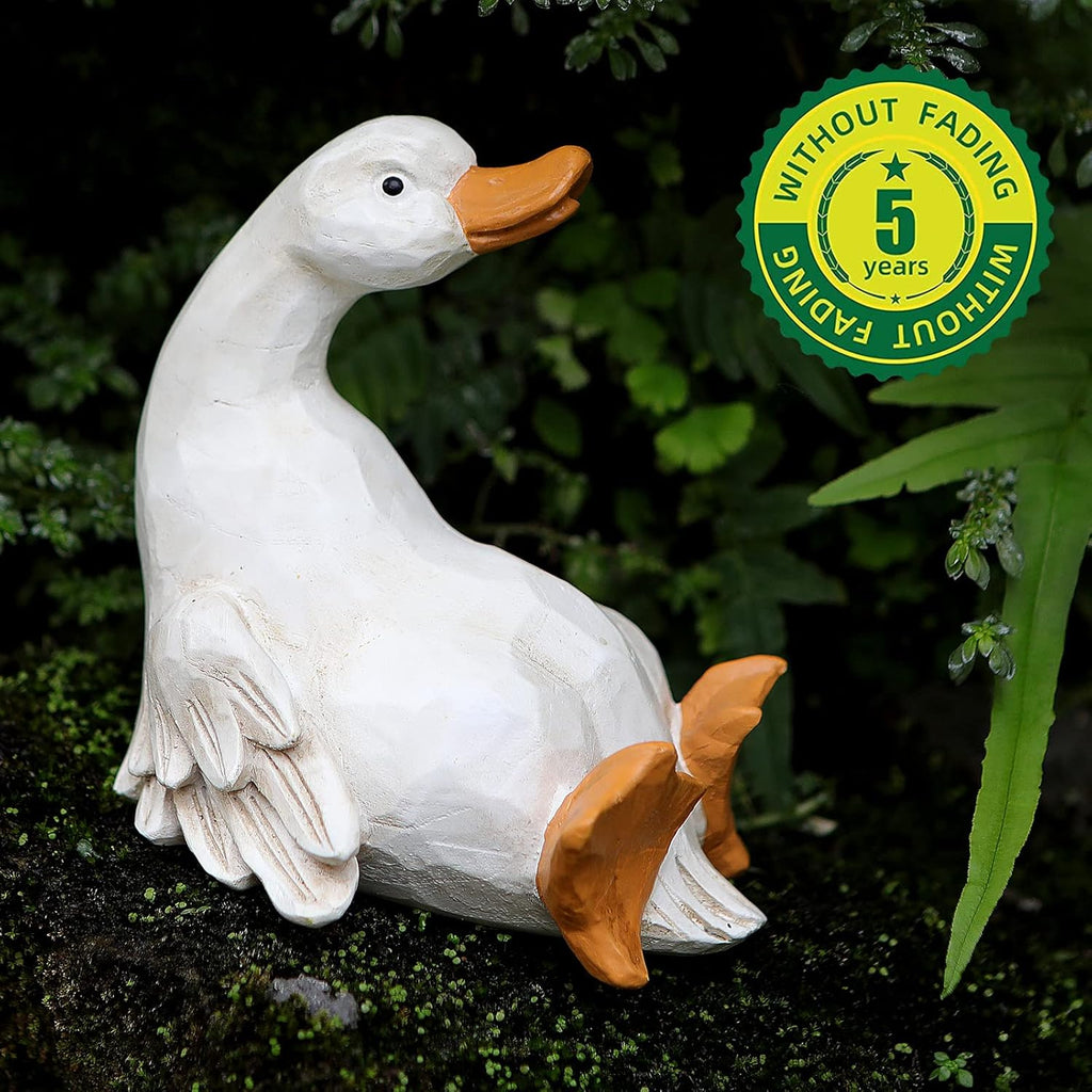Duck Yard Decorations Outdoor Ornaments Set of 3, Resin Goose Sculpture Statue Front Porch Garden Decor for Outside Imitation Wood Carving, Funny Animal Decorations Fairy Craft Yart Art Decor