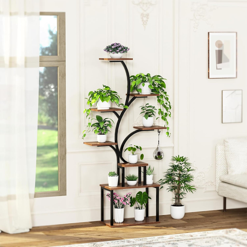 Plant Stand Indoor With Grow Lights, Plant Stand Indoor Tall, Metal Plant Stands Indoor Clearance, Tree Shaped Plant Rack Indoor (BlackTree)