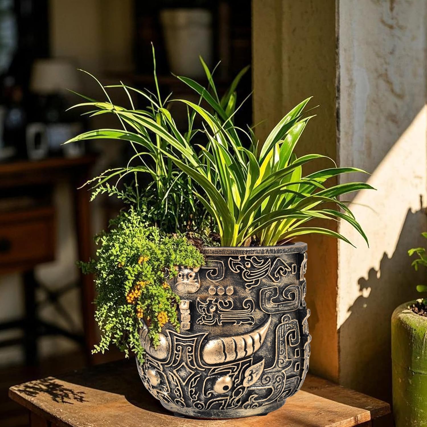 Tribal Vintage Face Planter,Lightweight Unique Plant Pots with Drainage,Eclectic Small Succulent Flower Planters Pots for Outdoor&Indoor Plants,Funny Garden Pot for Room Decor(5.5in)