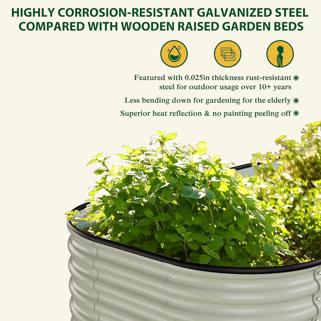 MUPATER 24''H Modular Garden Bed Outdoor for Vegetables, 9-in-1 Galvanized Steel Planter Box with 2 Aluminum Support Rods, 6x3x2FT Raised Garden Bed Kit Oval for Herbs and Flowers, Garden, Beige