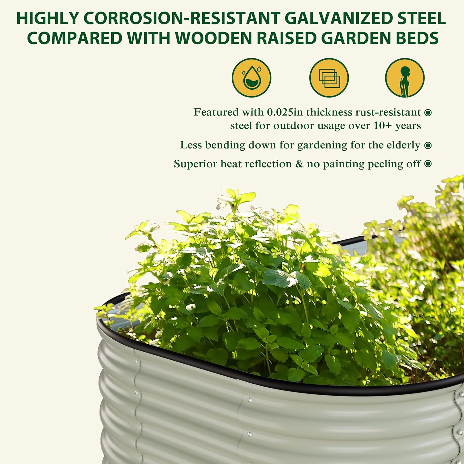 MUPATER 24''H Modular Garden Bed Outdoor for Vegetables, 9-in-1 Galvanized Steel Planter Box with 2 Aluminum Support Rods, 6x3x2FT Raised Garden Bed Kit Oval for Herbs and Flowers, Garden, Beige