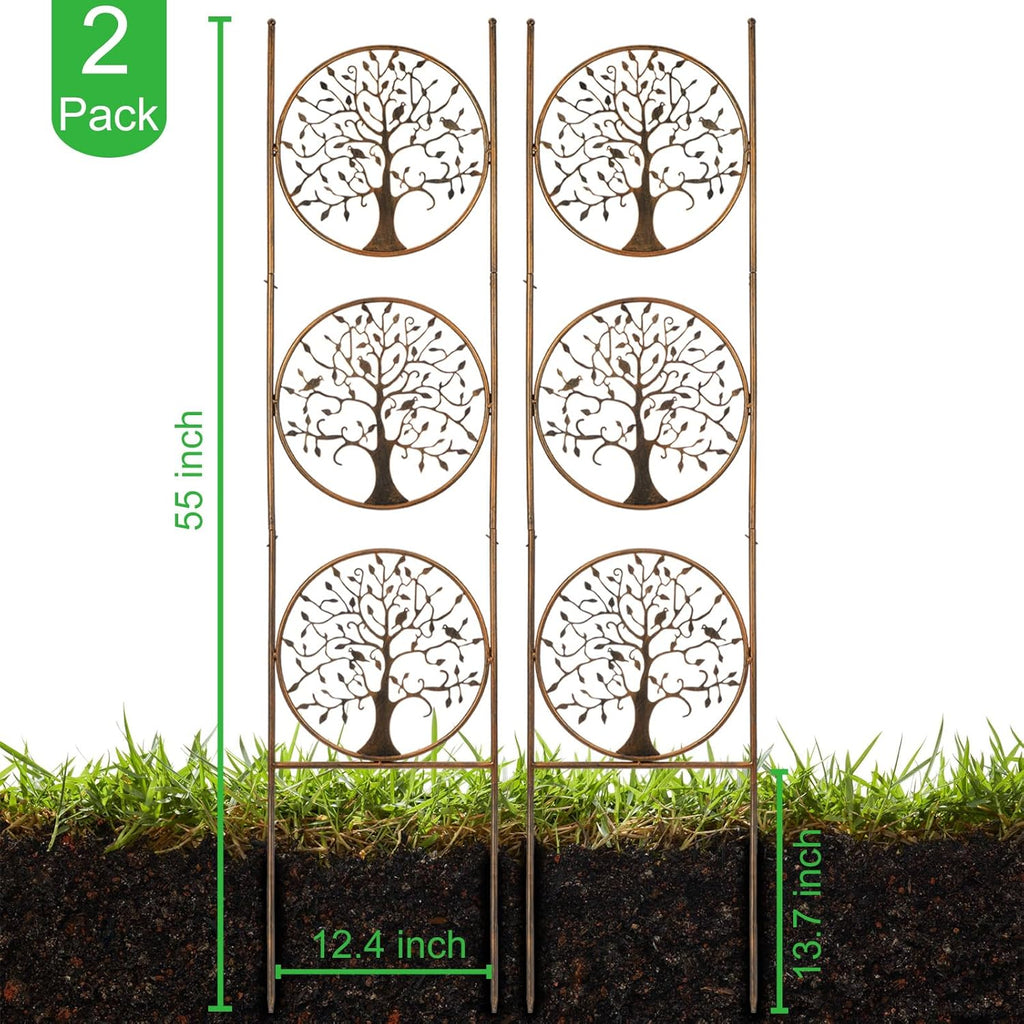 Set of 2 Tree in Life Metal Garden Trellis for Climbing Plants, Decorative Vegetables Flowers Vine Trellis for Outdoor Patio 55'' H x 12.4'' W
