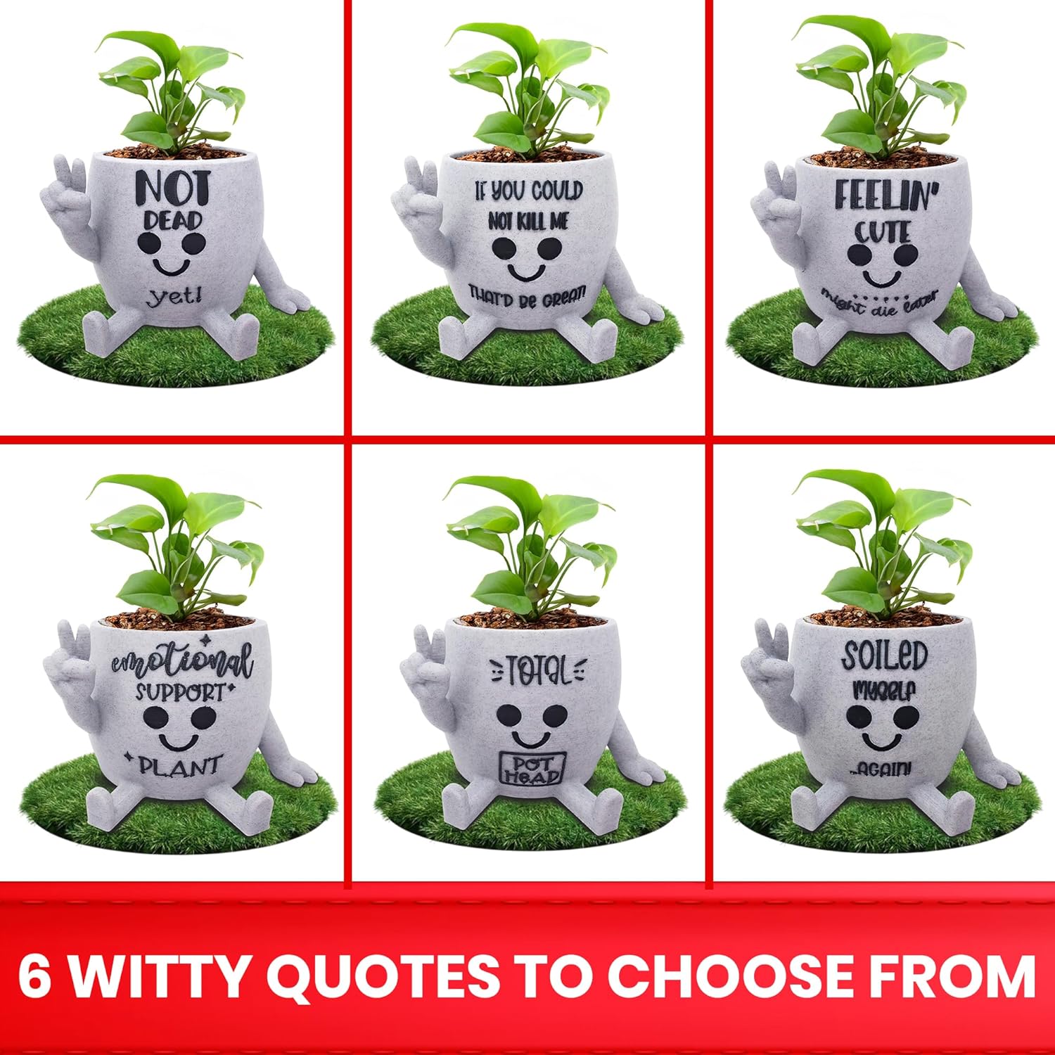 Funny Face Indoor Head Planter Pot, 3D Printed, Unique Small Succulent Flower Pot, Cute Cactus Planter, Indoor Home Decor, Office Desk Plant Pot, Novelty Gardening Gift Set