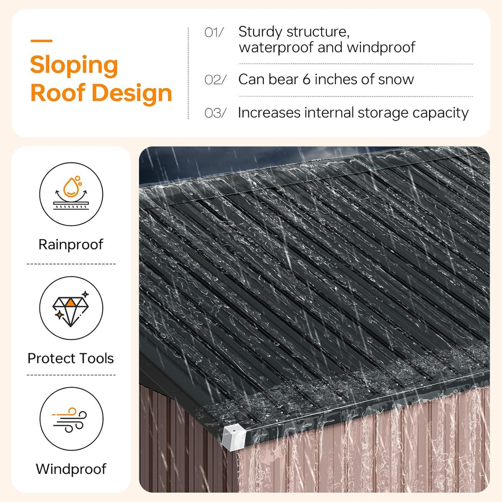 6x4 FT Outdoor Storage Shed with Base, Metal Garden Tool Shed with Sloping Roof & Lockable Door for Patio Lawn Backyard (Brown with Base)