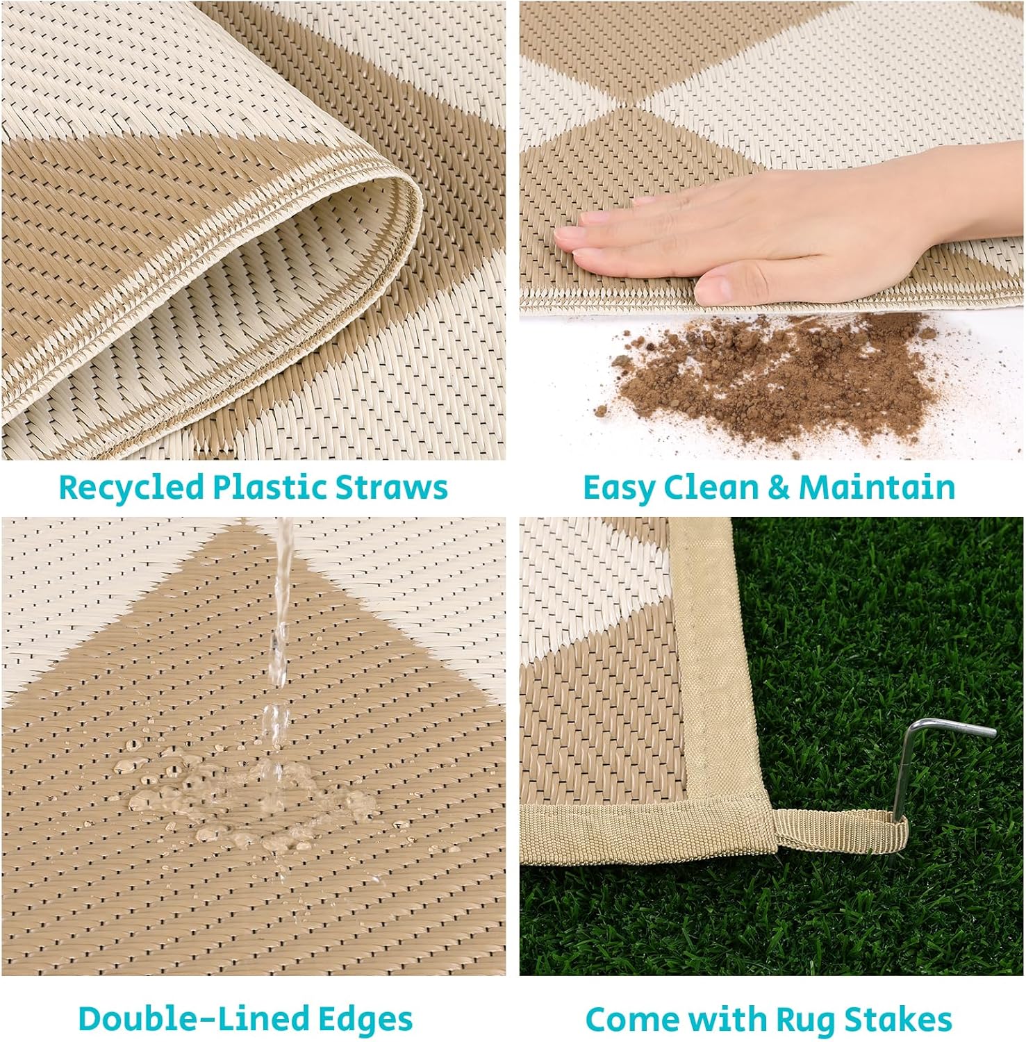 HEBE Outdoor Rug Waterproof 9x12, Plastic Straw Rug Camping Rug, Reversible Outdoor Patio Rugs RV Mat Clearance, Indoor Outside Floor Carpet for Porch,Deck,Camper,Balcony,Backyard