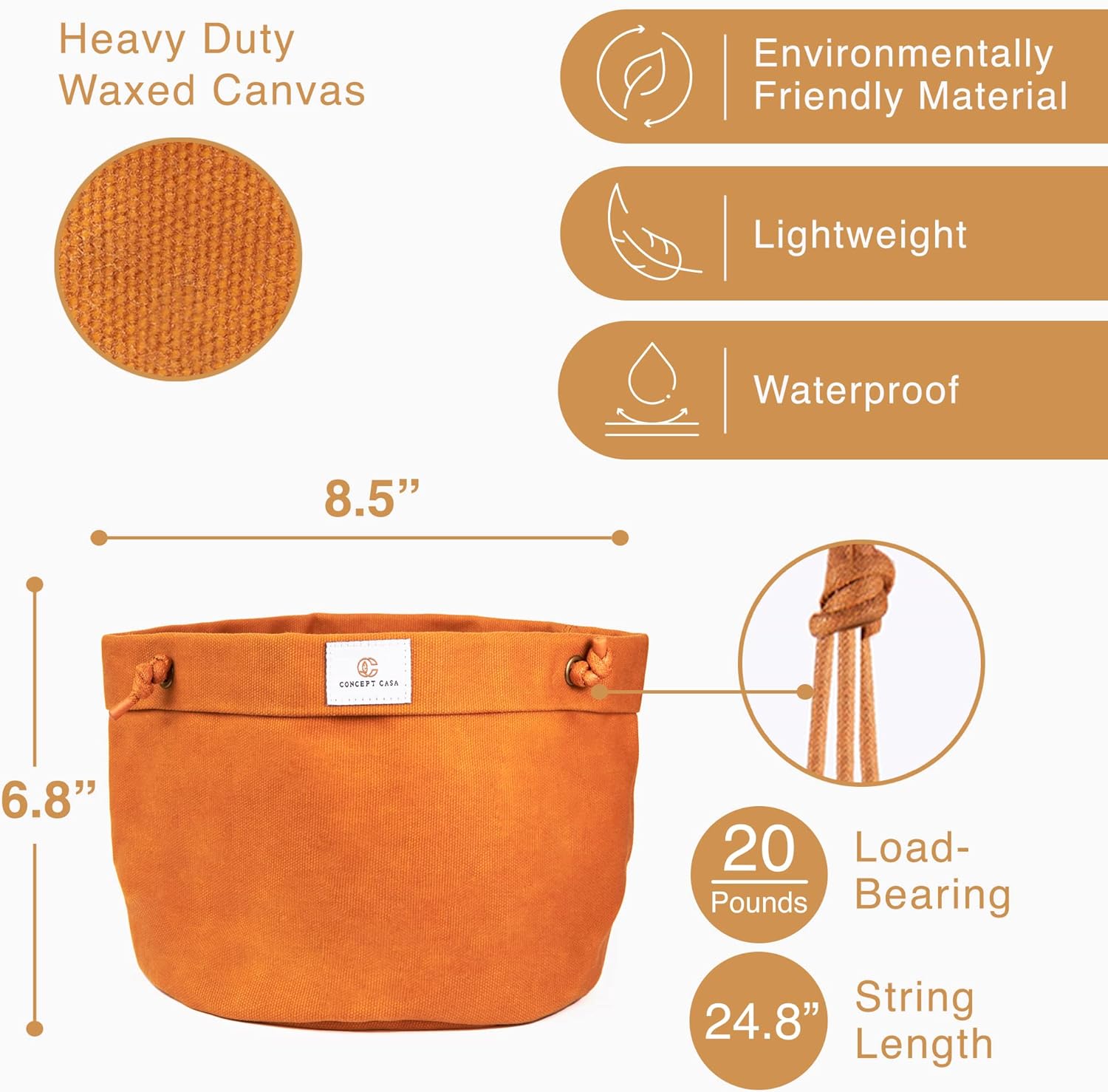 Large Waxed Canvas Handmade Hanging Planter for Indoor/Outdoor Plants, Hanging Basket Plant Holder Dijon Yellow with Hook